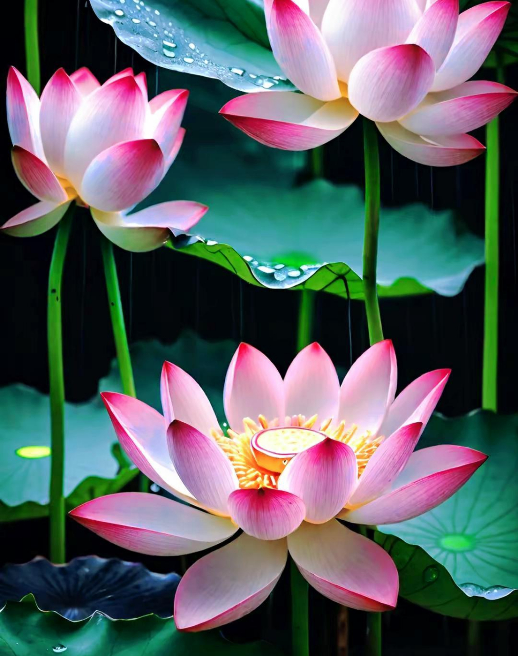 晶莹剔透水珠闪,静心美丽舒心境.