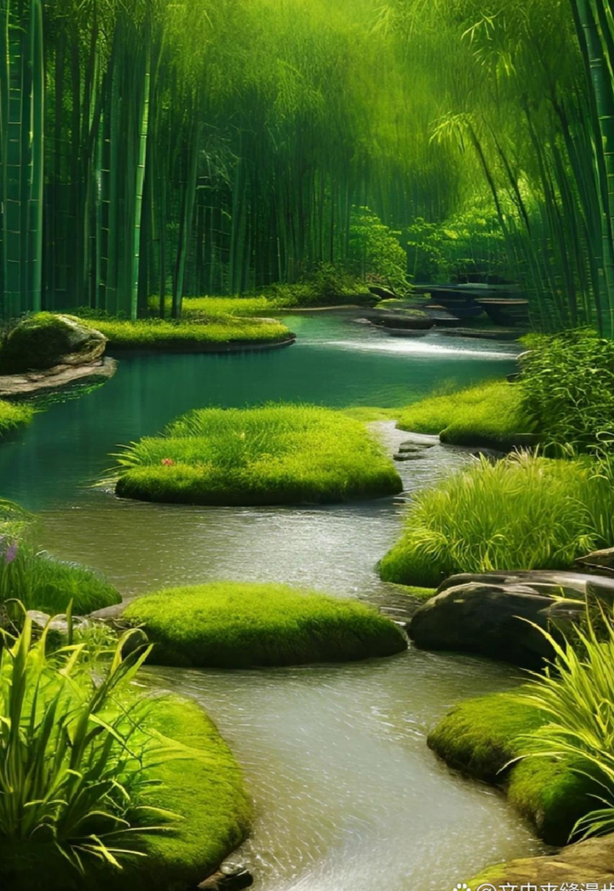 翠绿竹林61清新宁静 翠绿竹林如仙境,竹叶鲜亮入眼帘.