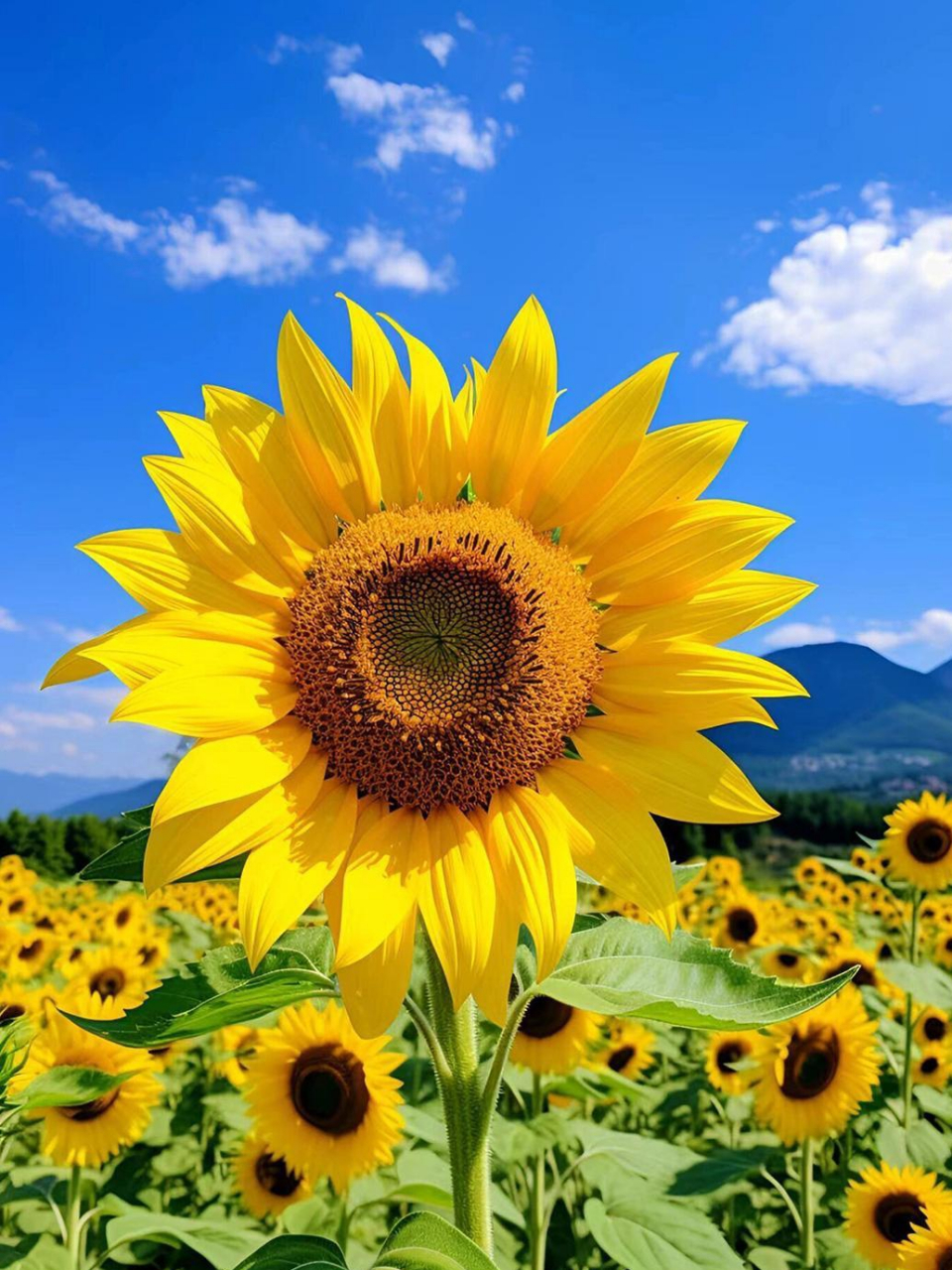 向日葵•向阳而生 蓝天白云映海洋,黄色蓝色相融会.