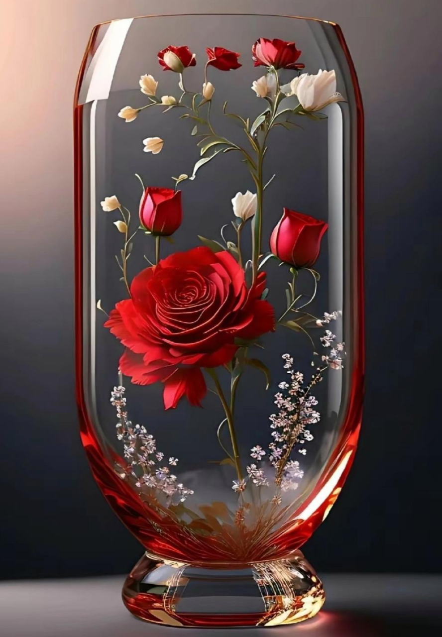 平平安安61美丽娇艳 玫瑰花朵花瓶中,美丽娇艳藏心中.