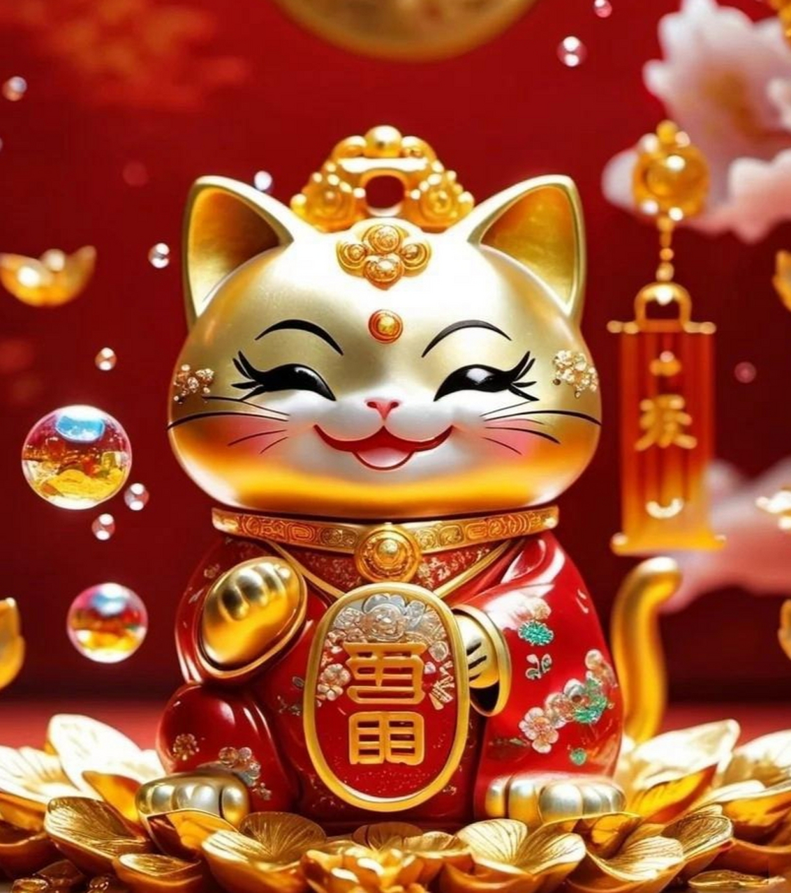 [鲜花]早安•㊗️福[鲜花] 国宝熊猫招财猫,财运亨通运气到.