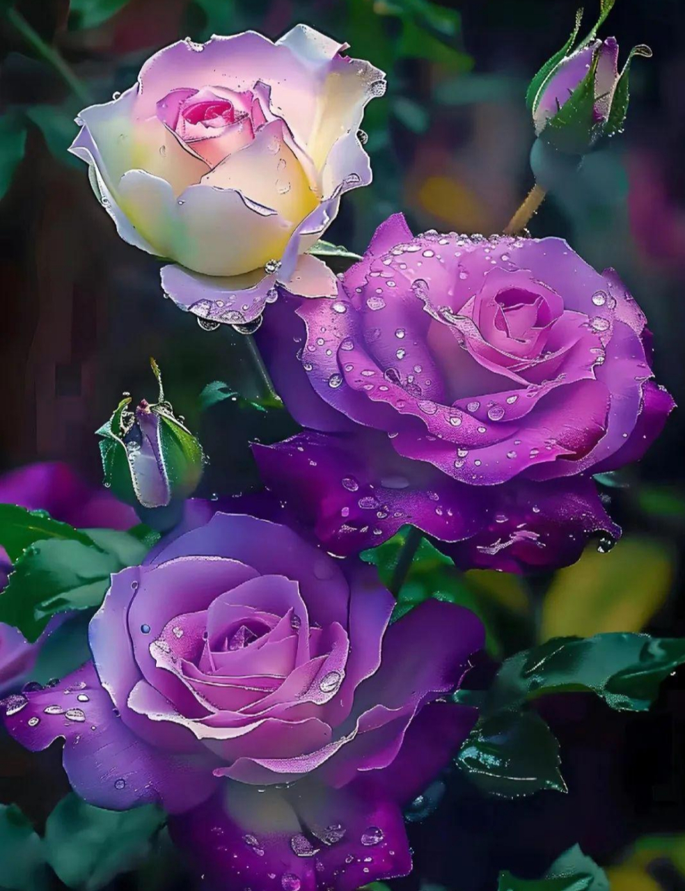 [鲜花]早安61祝福[鲜花] 紫色玫瑰61情深深 清晨雨露花滋润,娇艳