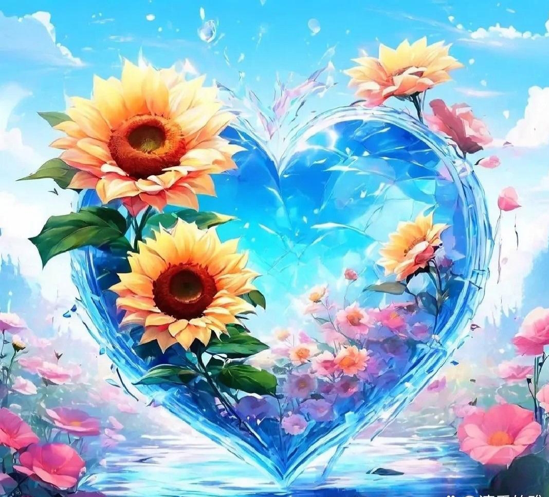 晨光照耀心向阳,美丽花朵喜颜笑