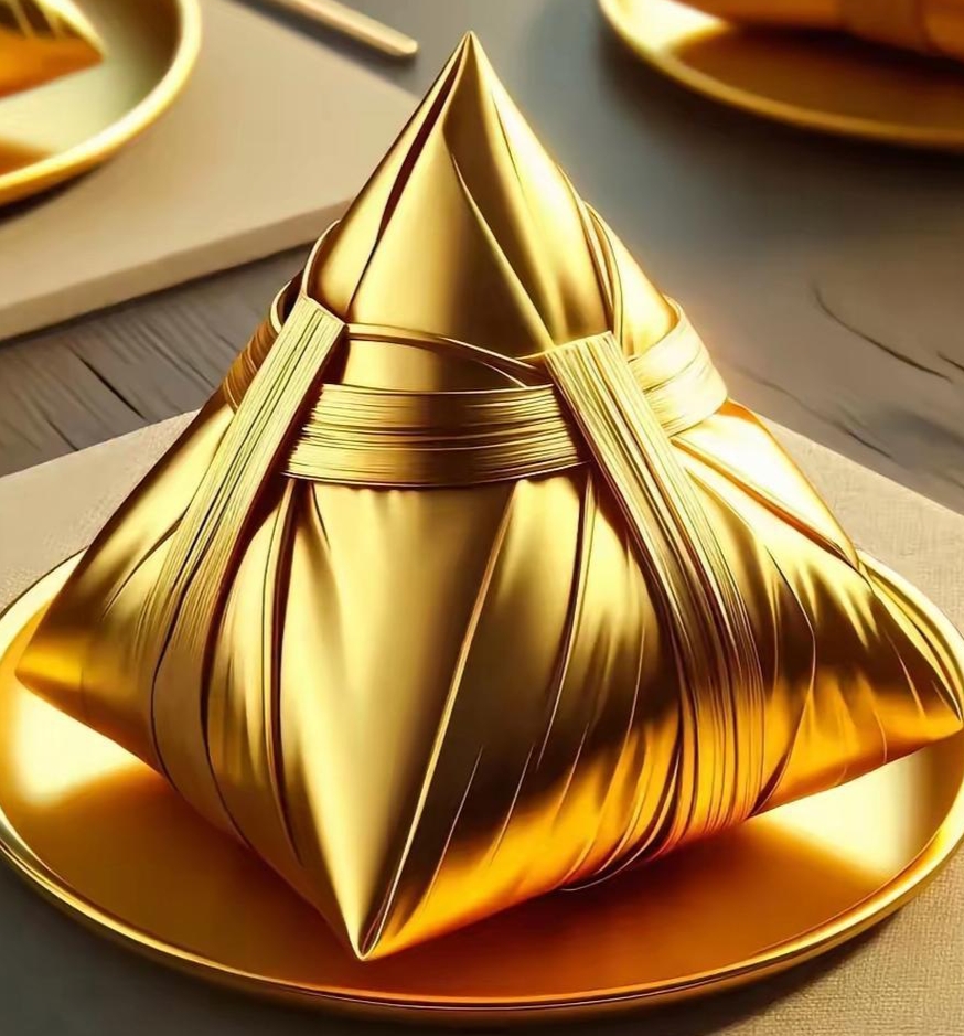 粽子奢华艺术版 粽子形状金字塔,金色外观披铠甲
