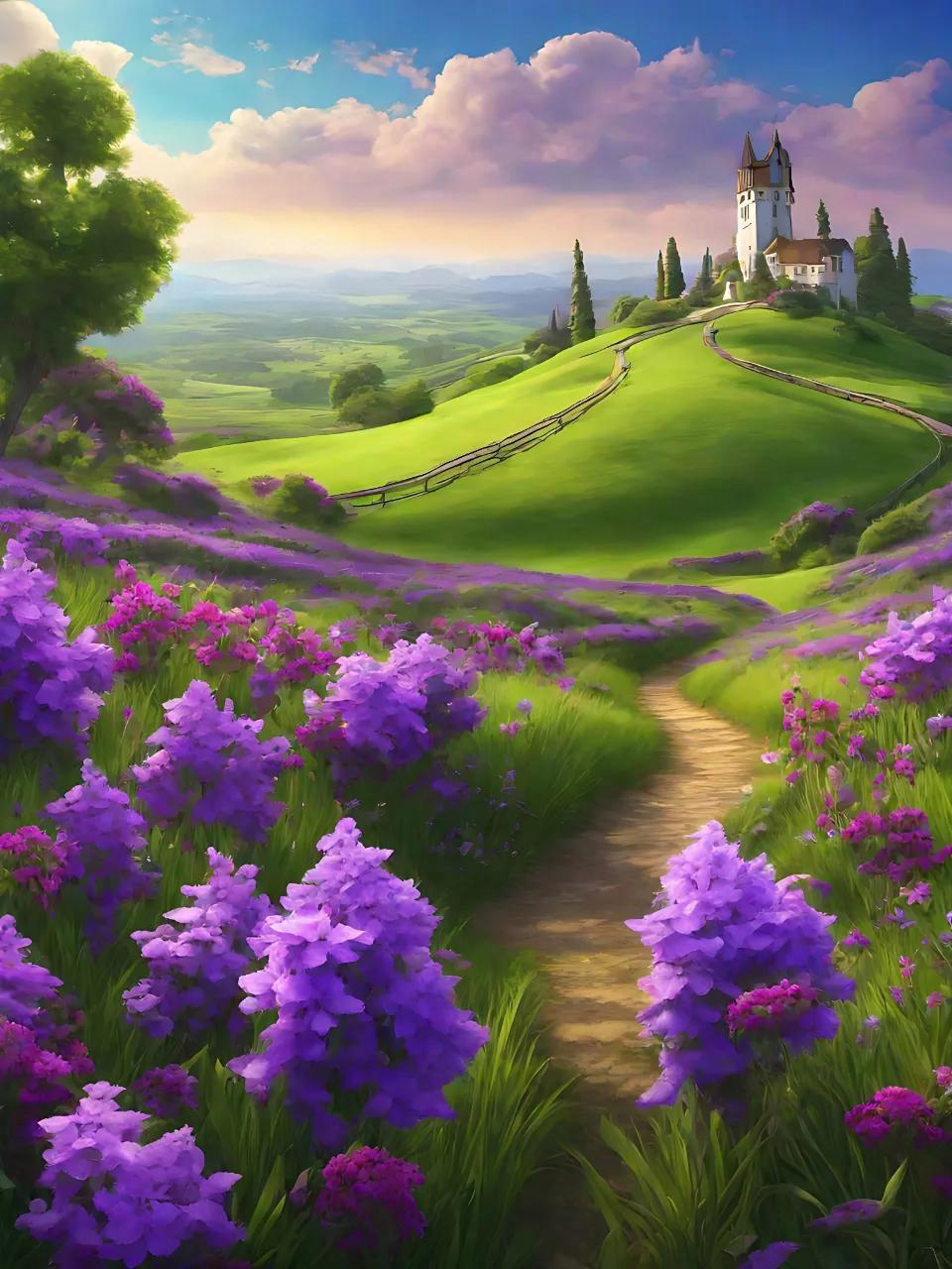 紫气东来61生机勃勃 蓝天白云如彩霞,花草争先吐芳香.