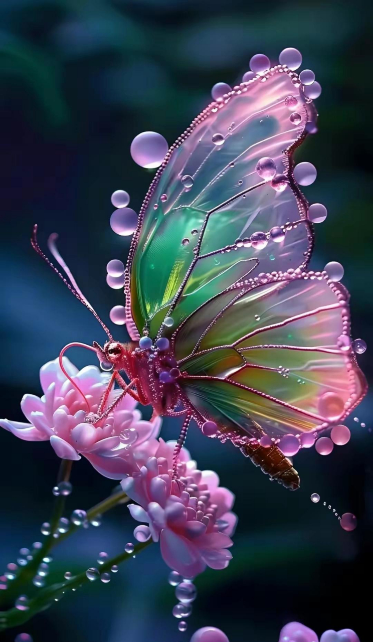 梦幻蝴蝶•翩翩飞 透明水滴花蝴蝶,翅膀布满精细纹.