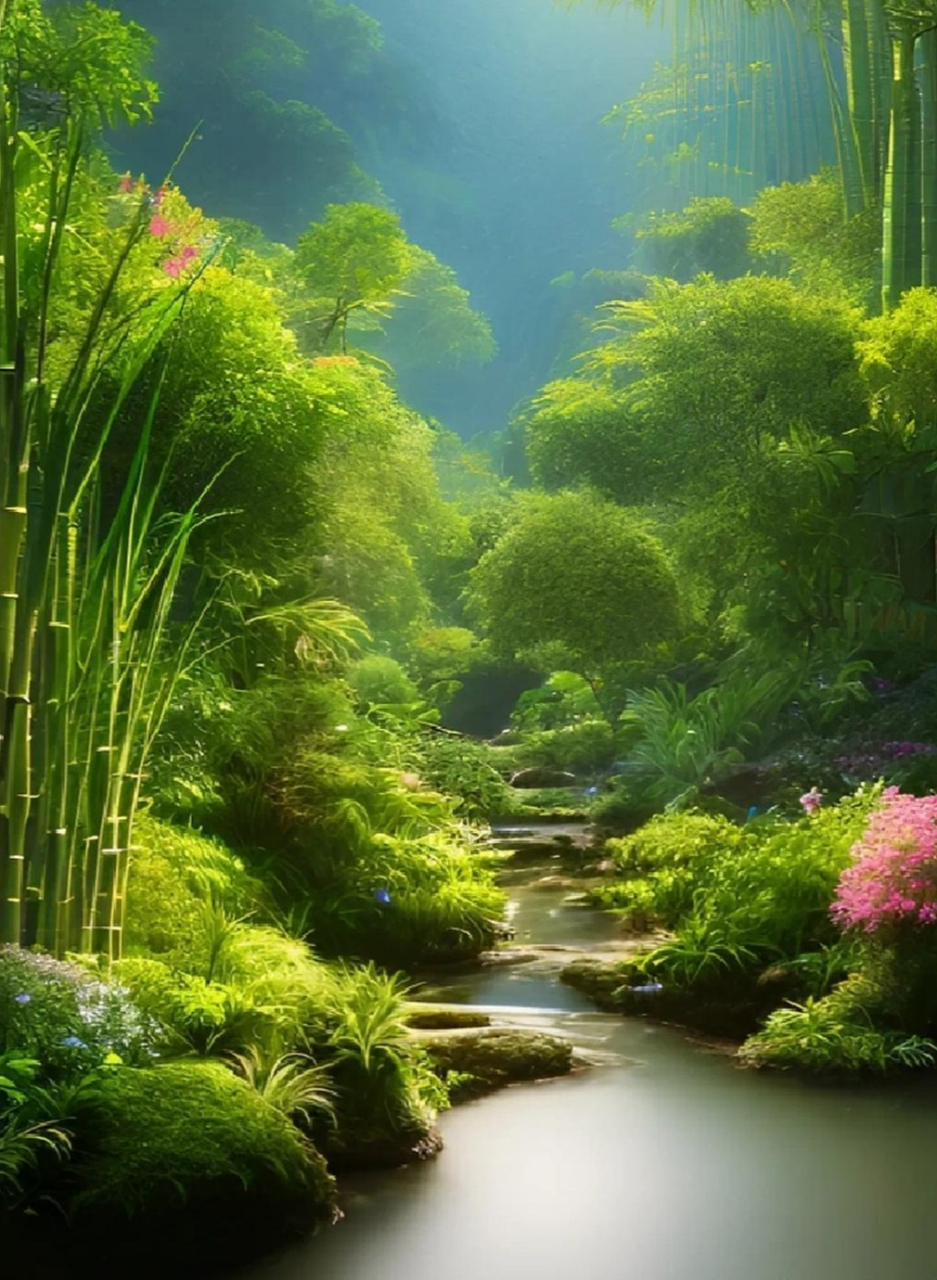 翠绿竹林61清新宁静 翠绿竹林如仙境,竹叶鲜亮入眼帘.