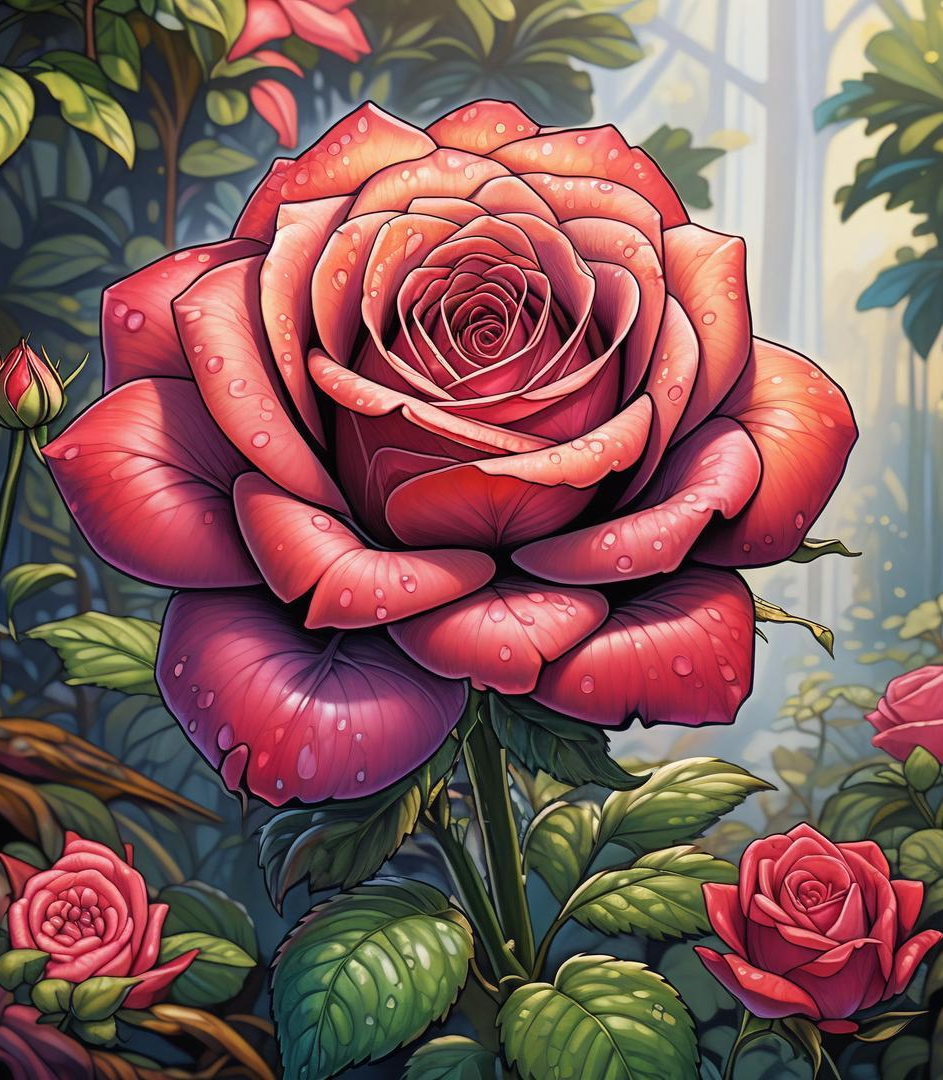 玫瑰光环极具力量 巨大玫瑰惊艳放,深红烈焰美绽纹