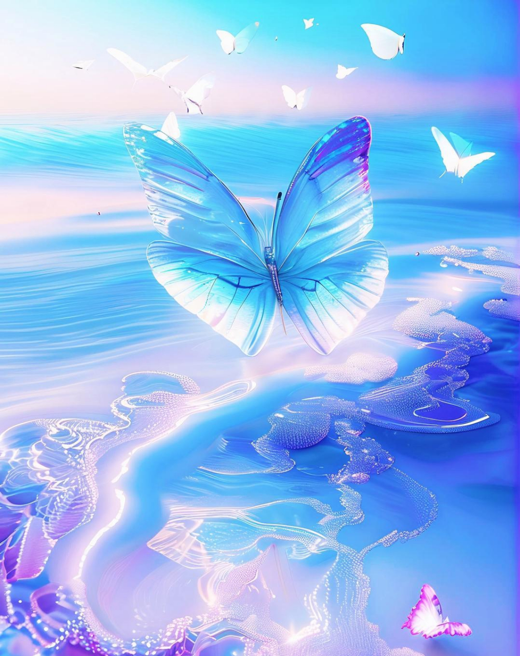 梦幻蓝蝶61翩翩飞舞 蓝色蝴蝶翩翩舞,翅膀斑点如繁星.