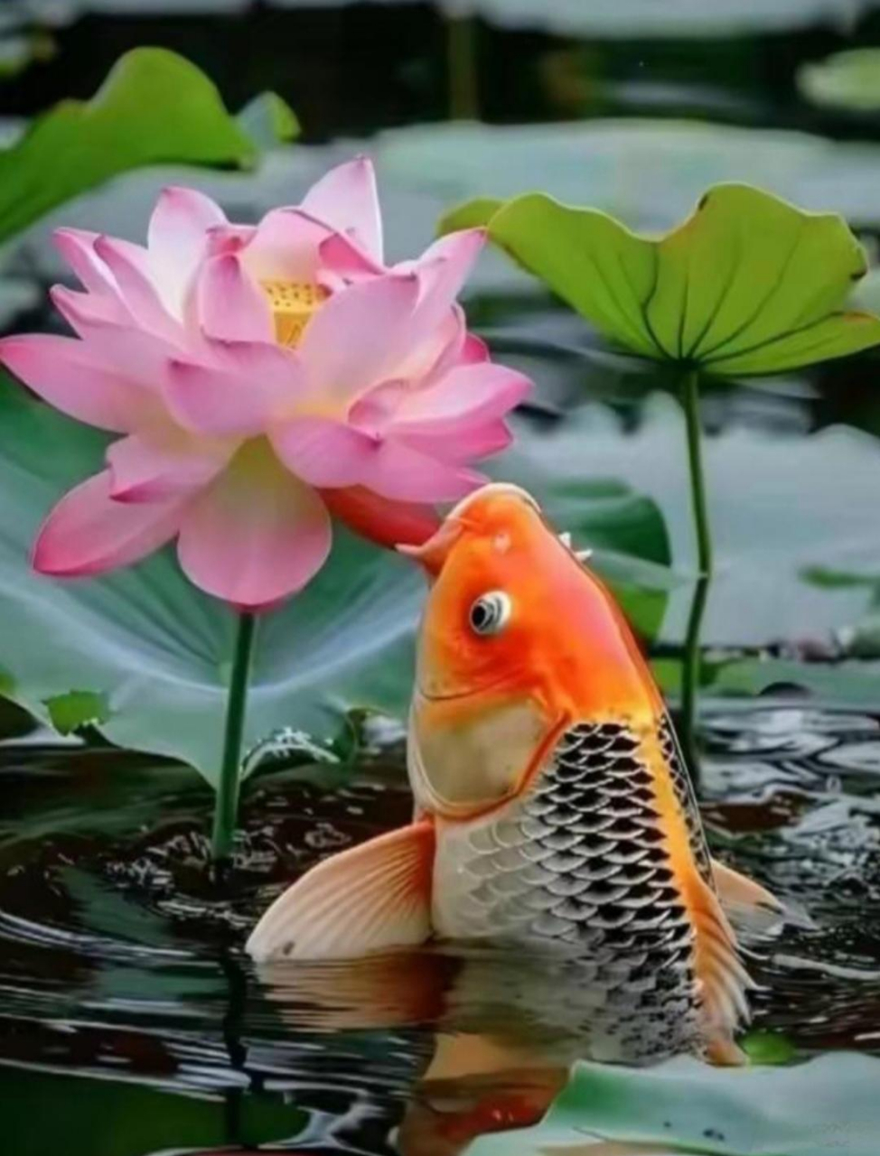 [鲜花]早安619015福[鲜花] 池塘荷花锦鲤跳,悠然自得荷相伴.