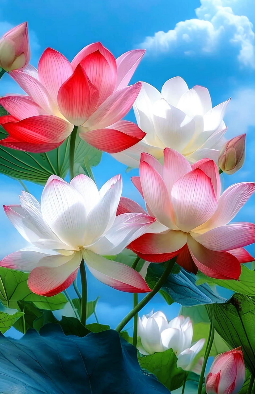 莲花美景荷颜悦色 阳光明媚荷花香,五颜六色醉芬芳