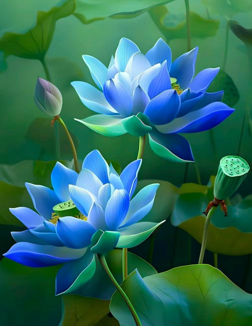 蓝色梅花61深深情 蓝色晴空夜幽静,静美绽放心甜静.