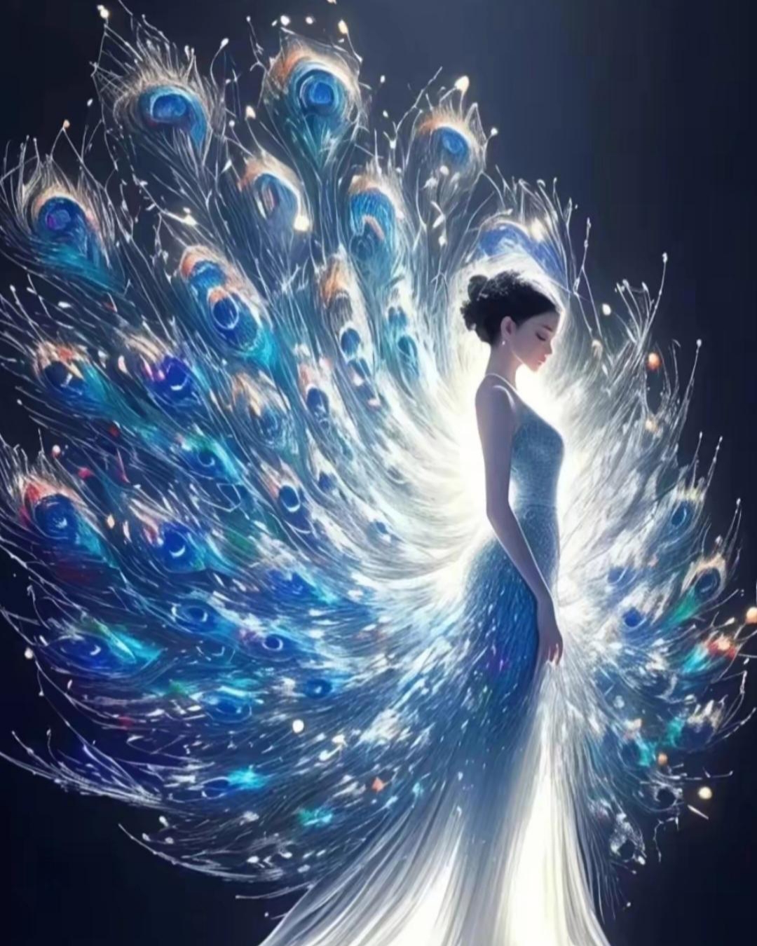 孔雀羽梦幻璀璨艺术 艺术展现身姿美,紫色绿色光点缀