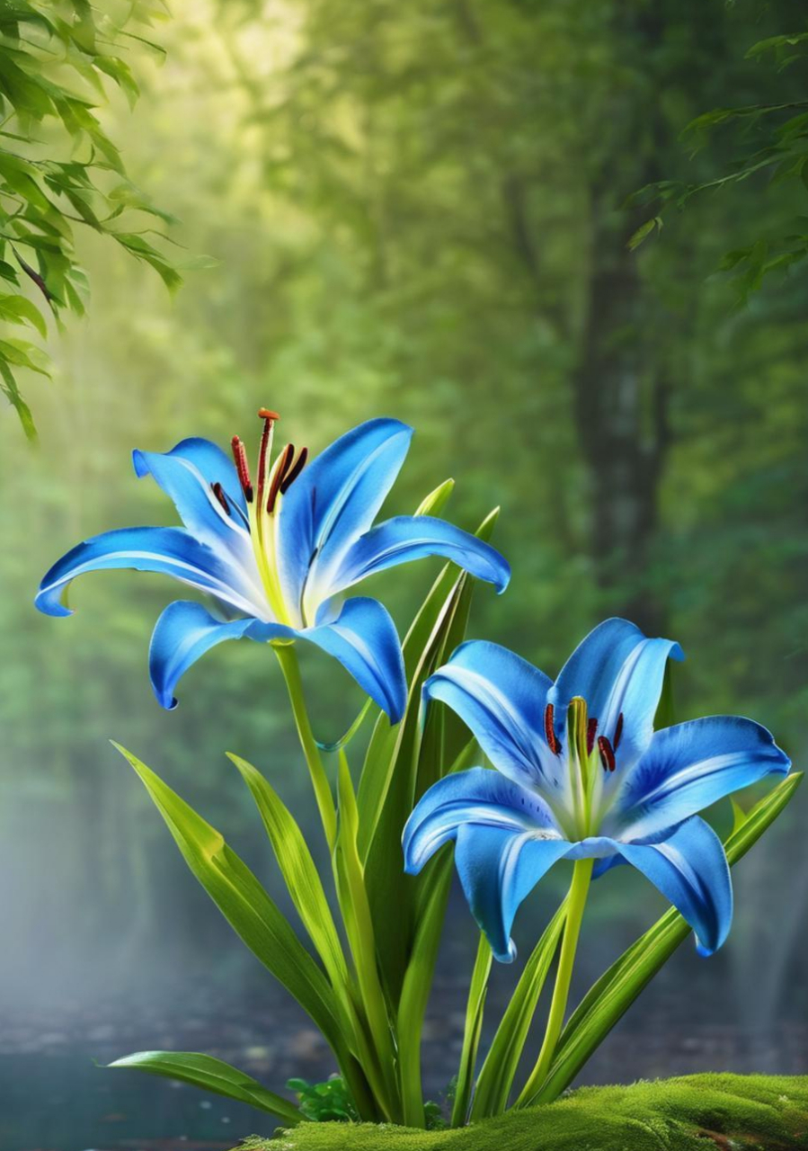 蓝色百合61梦幻之旅 蓝色百合花低语,朵朵芬芳有活力