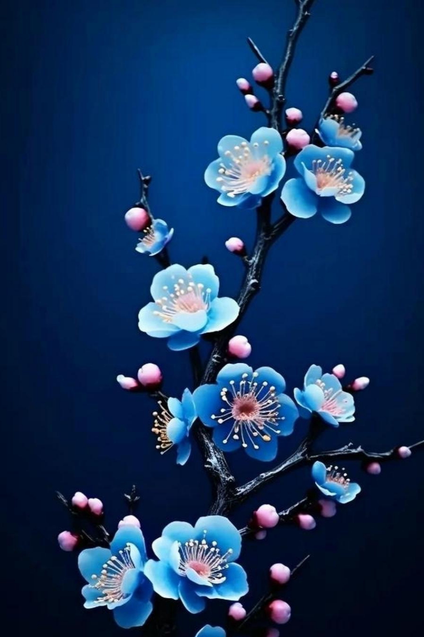 蓝色梅花61深深情 蓝色晴空夜幽静,静美绽放心甜静.