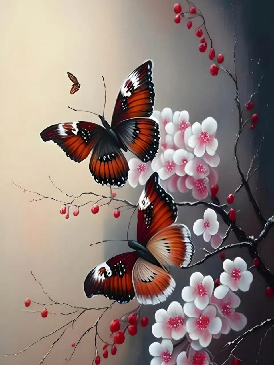 蝴蝶翩翩花丛中,龙年福运遍地生