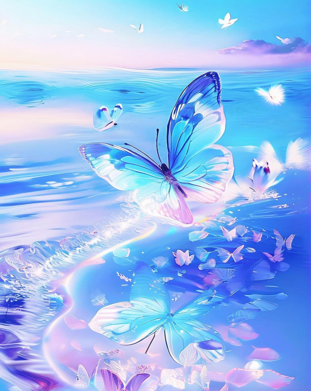 梦幻蓝蝶61翩翩飞舞 蓝色蝴蝶翩翩舞,翅膀斑点如繁星.