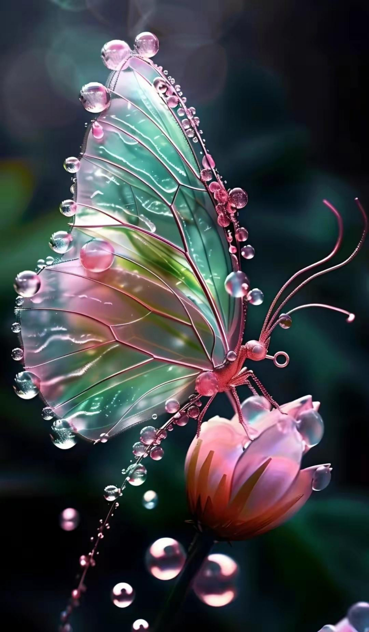 梦幻蝴蝶•翩翩飞 透明水滴花蝴蝶,翅膀布满精细纹.