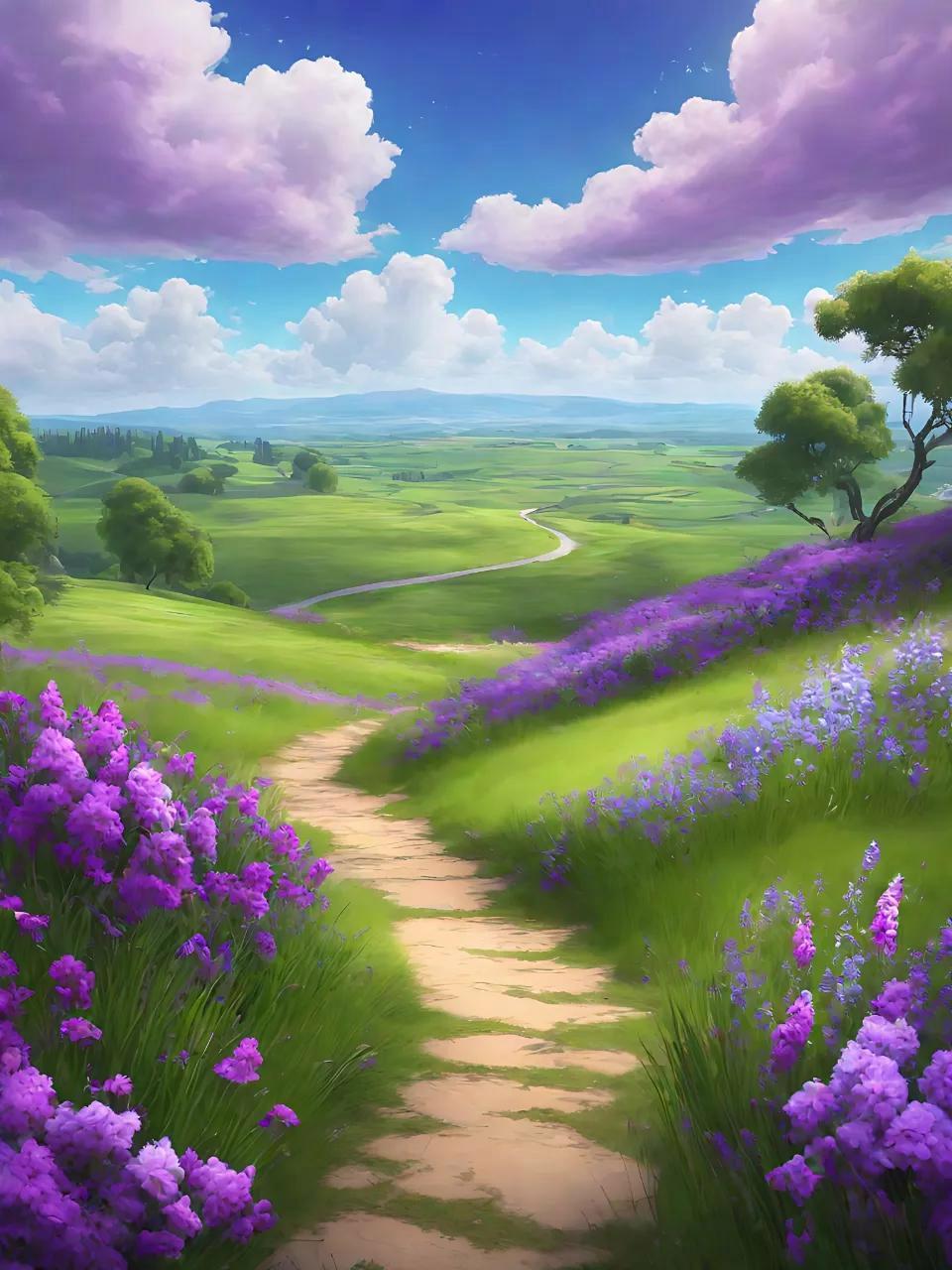 紫气东来61生机勃勃 蓝天白云如彩霞,花草争先吐芳香.