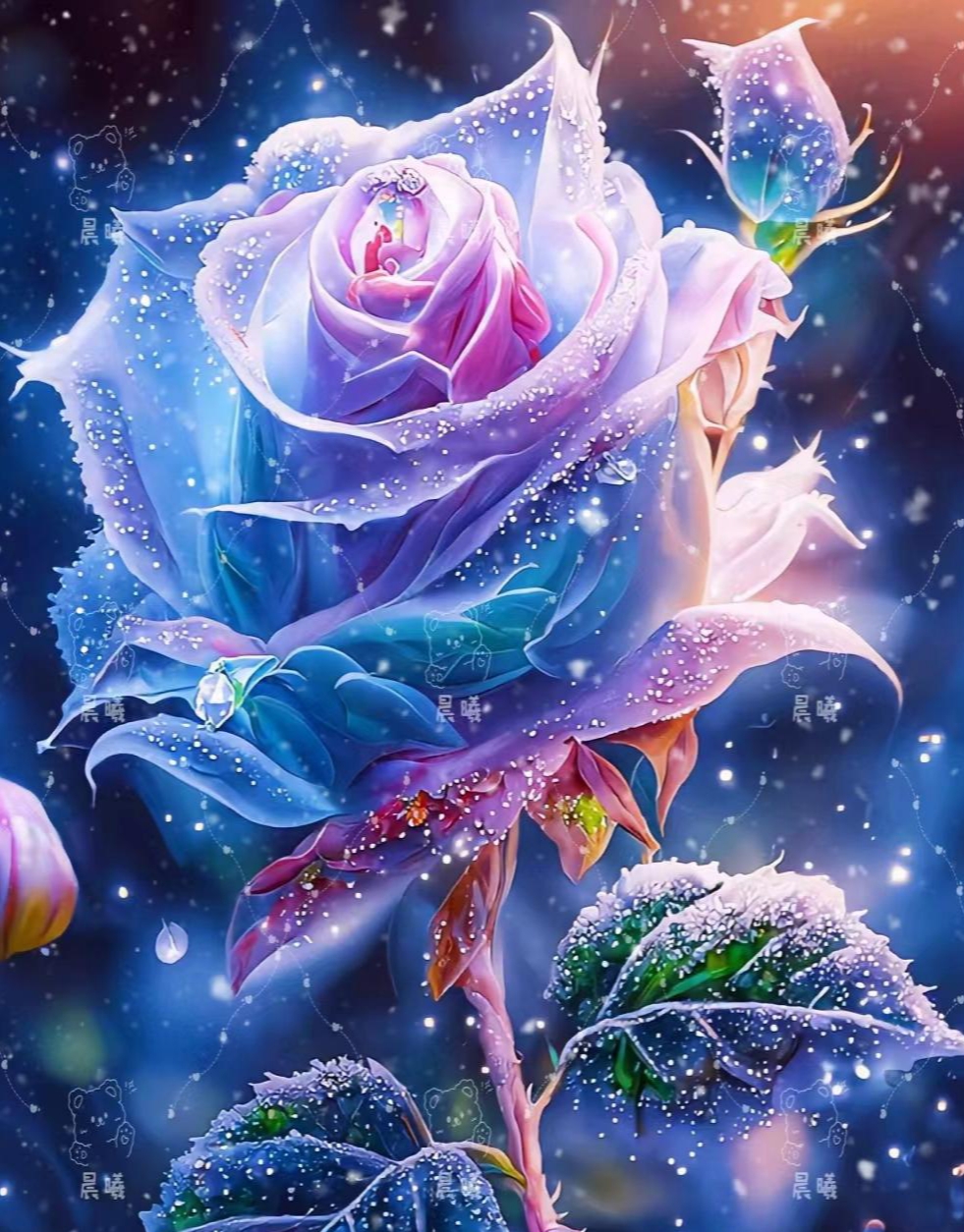 夜空梦幻玫瑰花,心旷神怡入意境