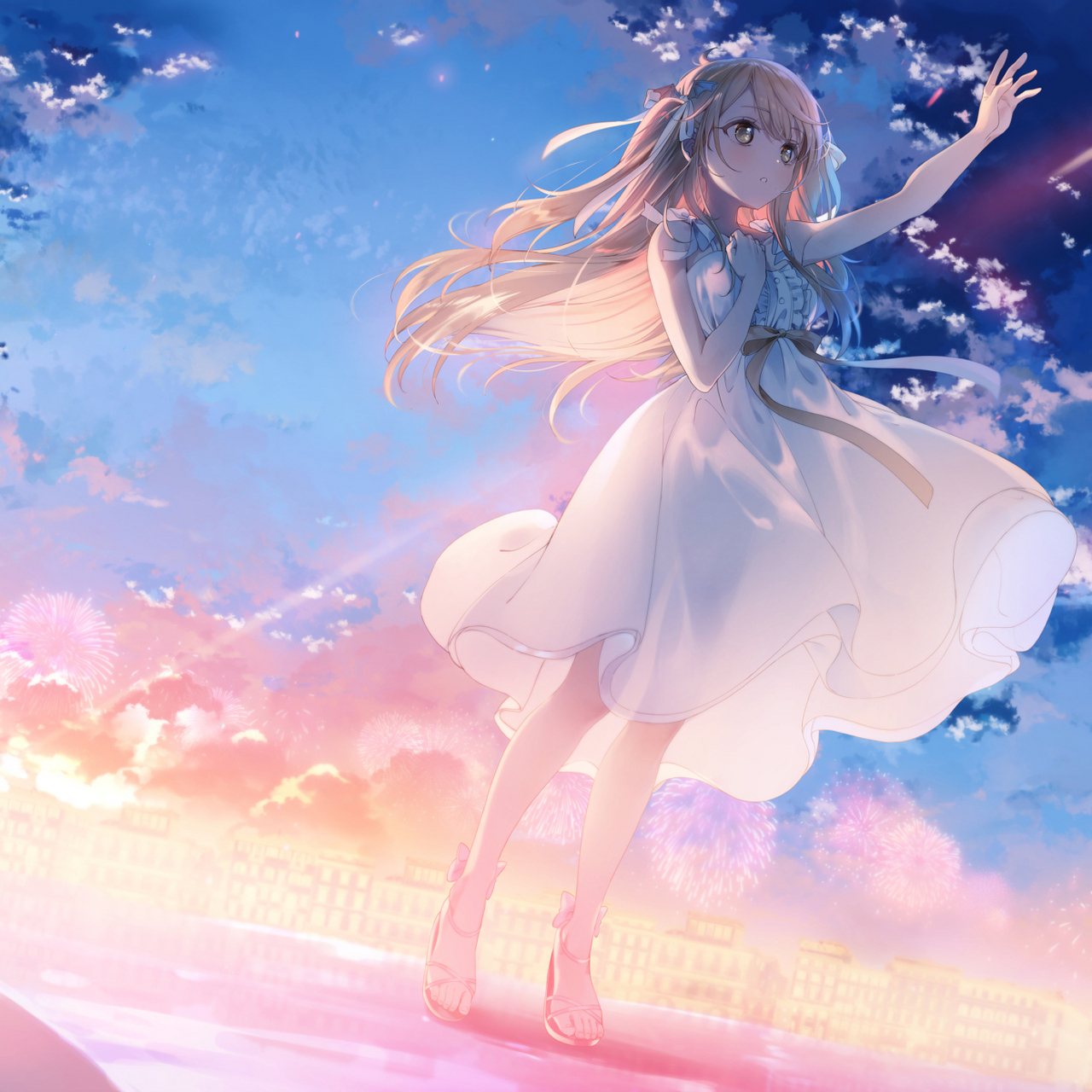 在黄昏下的少女#二次元美图#  画师:a20 pixiv:101297427