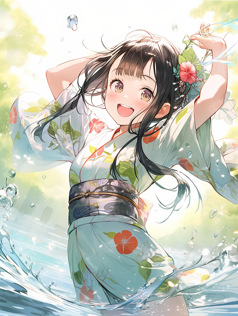 戏水的少女#二次元美图#  画师:智叡りこ