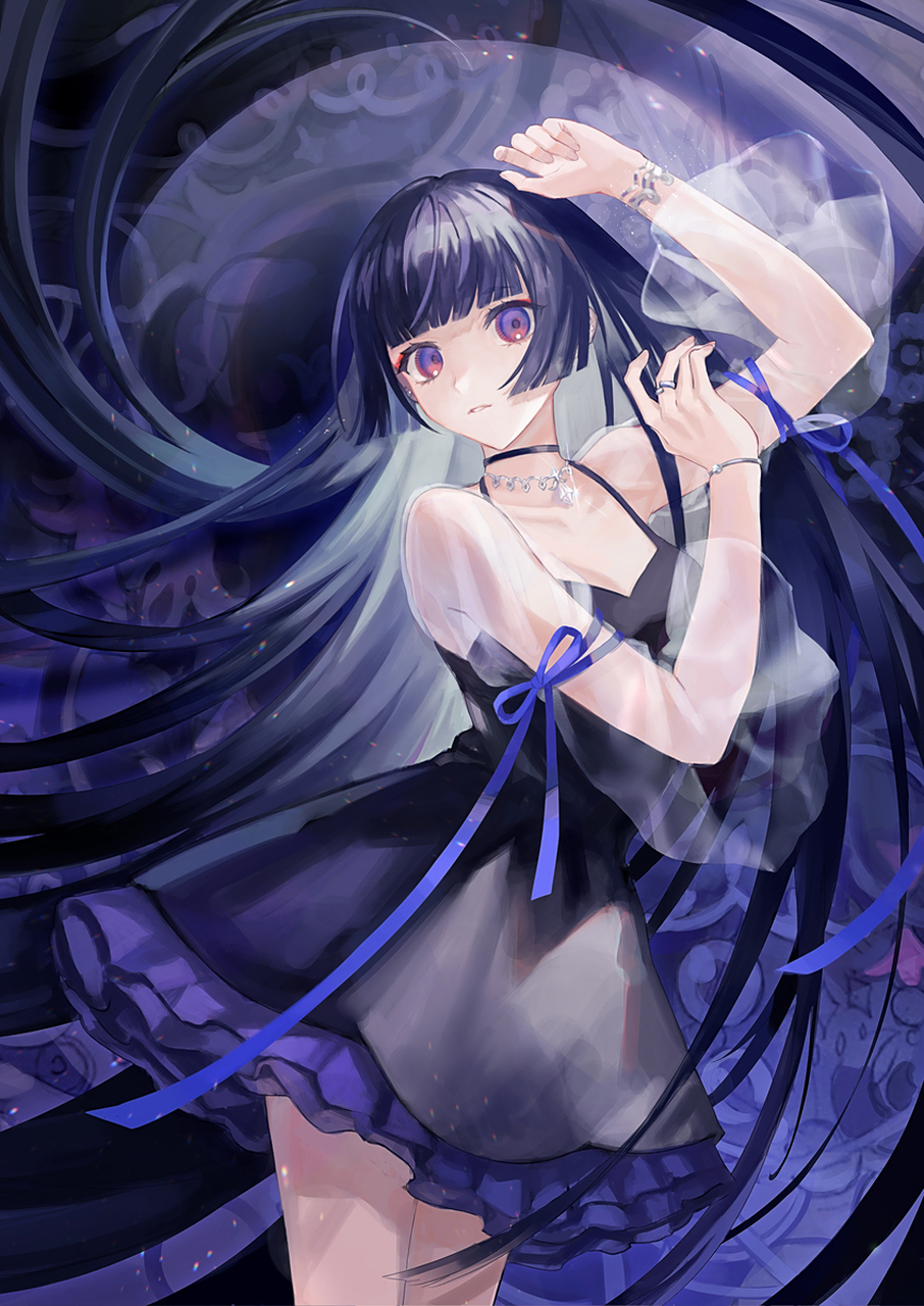 蓝黑色调的少女#二次元美图#  画师:咲春ゐと pixiv:109563553