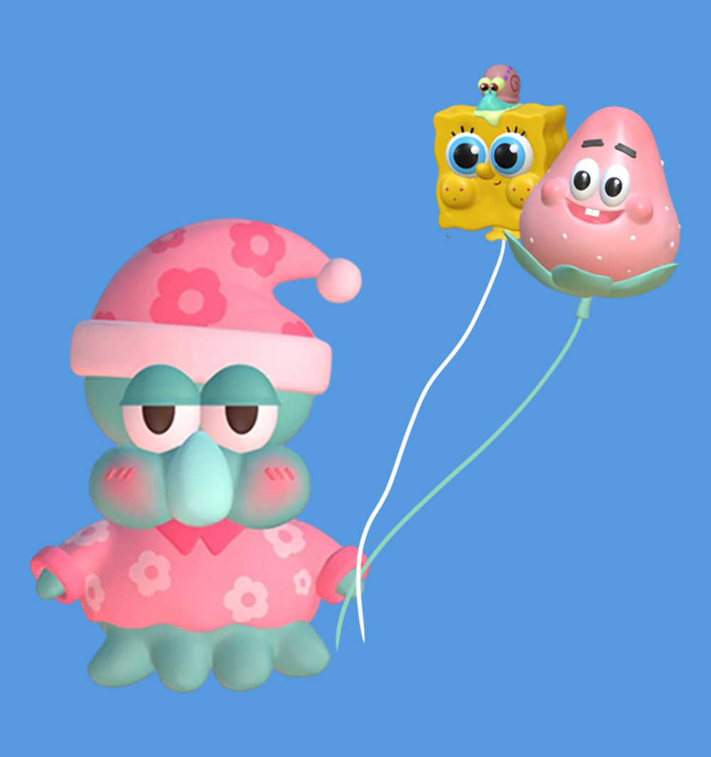 章鱼哥在放海绵宝宝和派大星的风筝 穿着粉色衣服的章鱼哥真的炒鸡