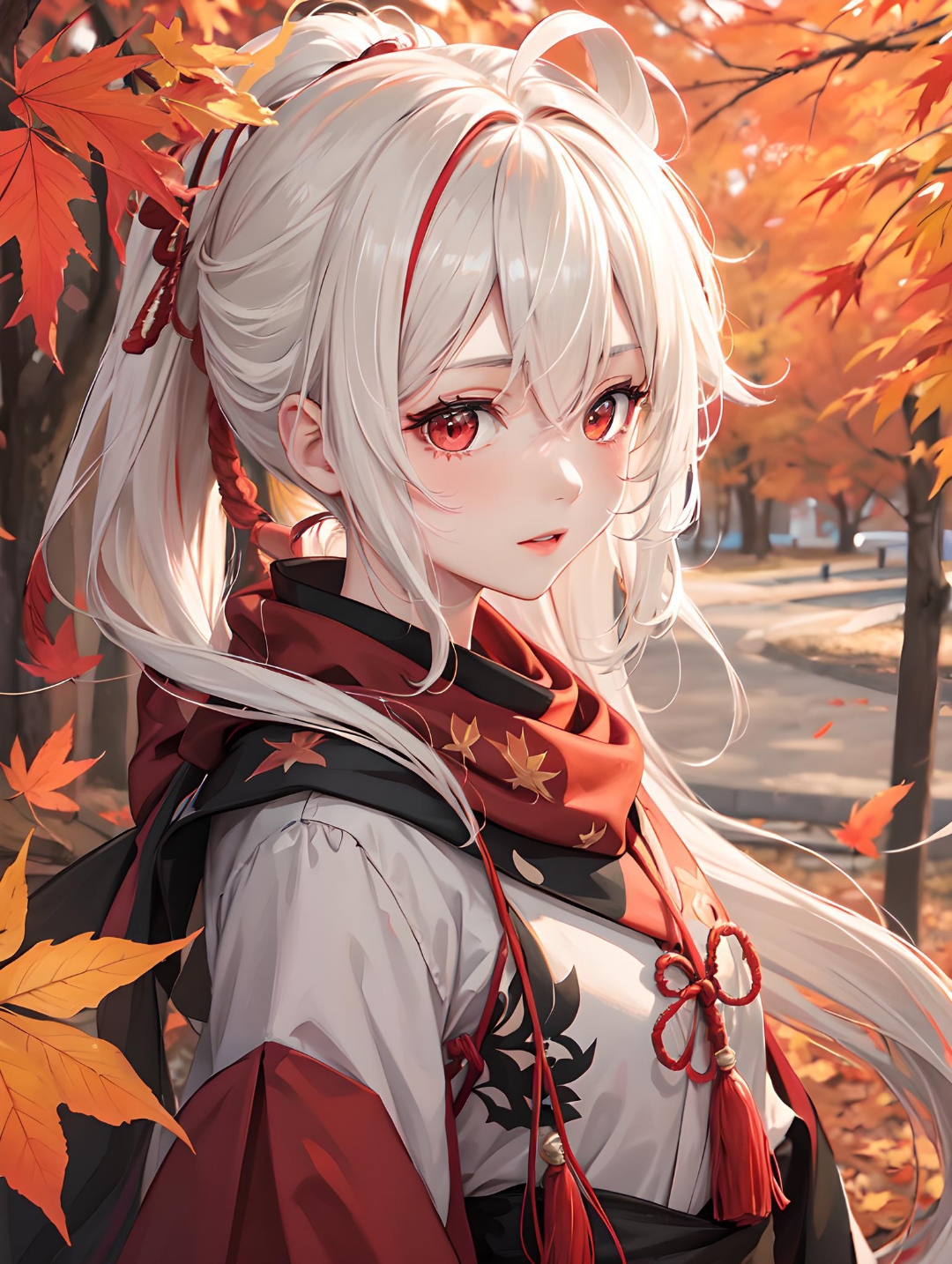 93秋风起,枫叶舞,白发少女宛如画中仙97  在这深秋时分,99枫叶