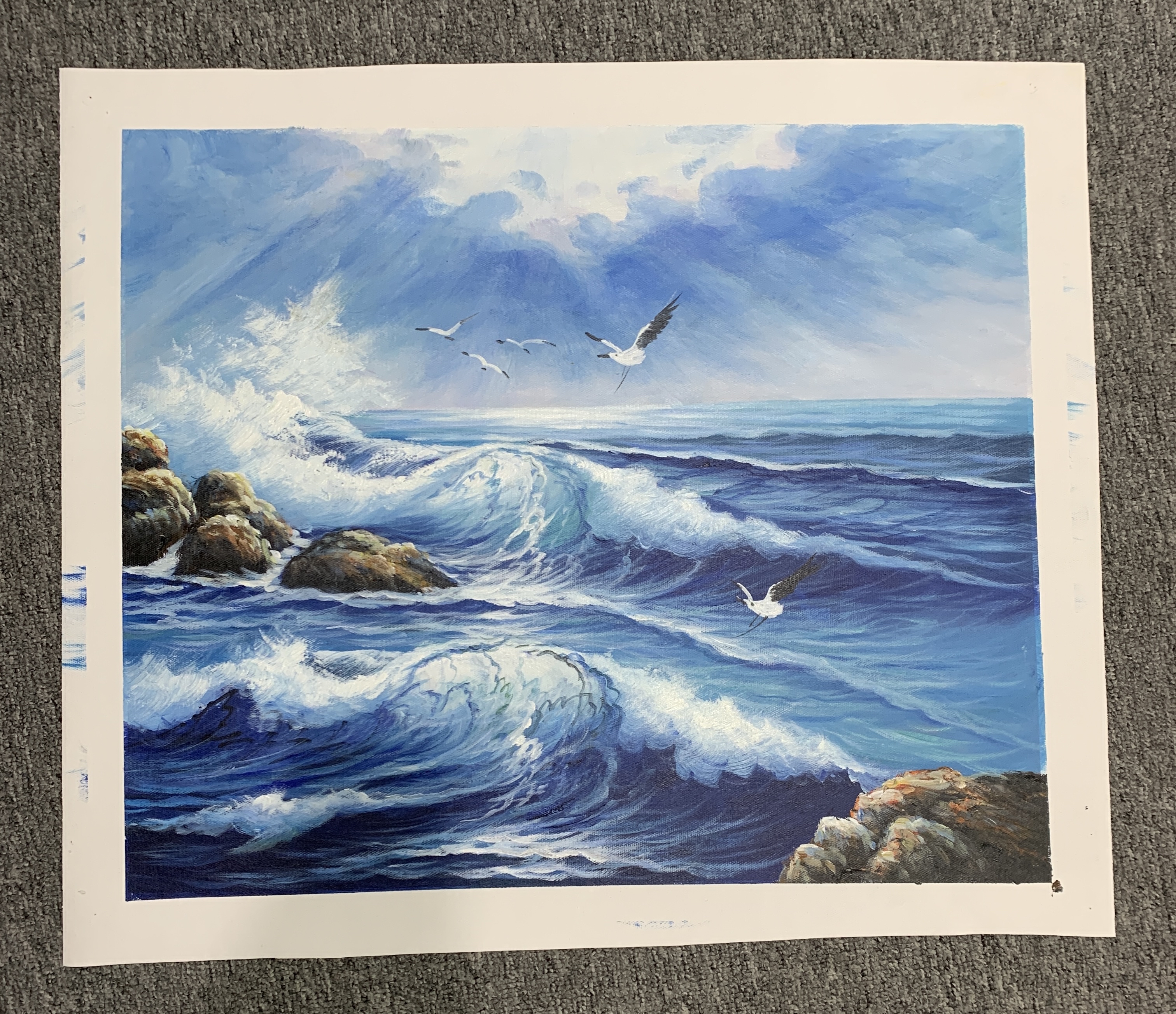 手绘海浪油画作品