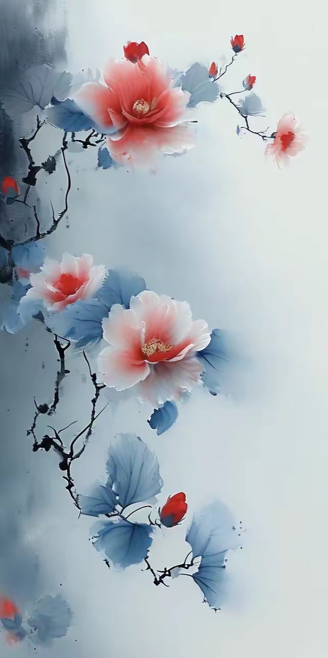 背景以水墨朦胧晕染,形成视觉对比,营造出朦胧浪漫的东方意境