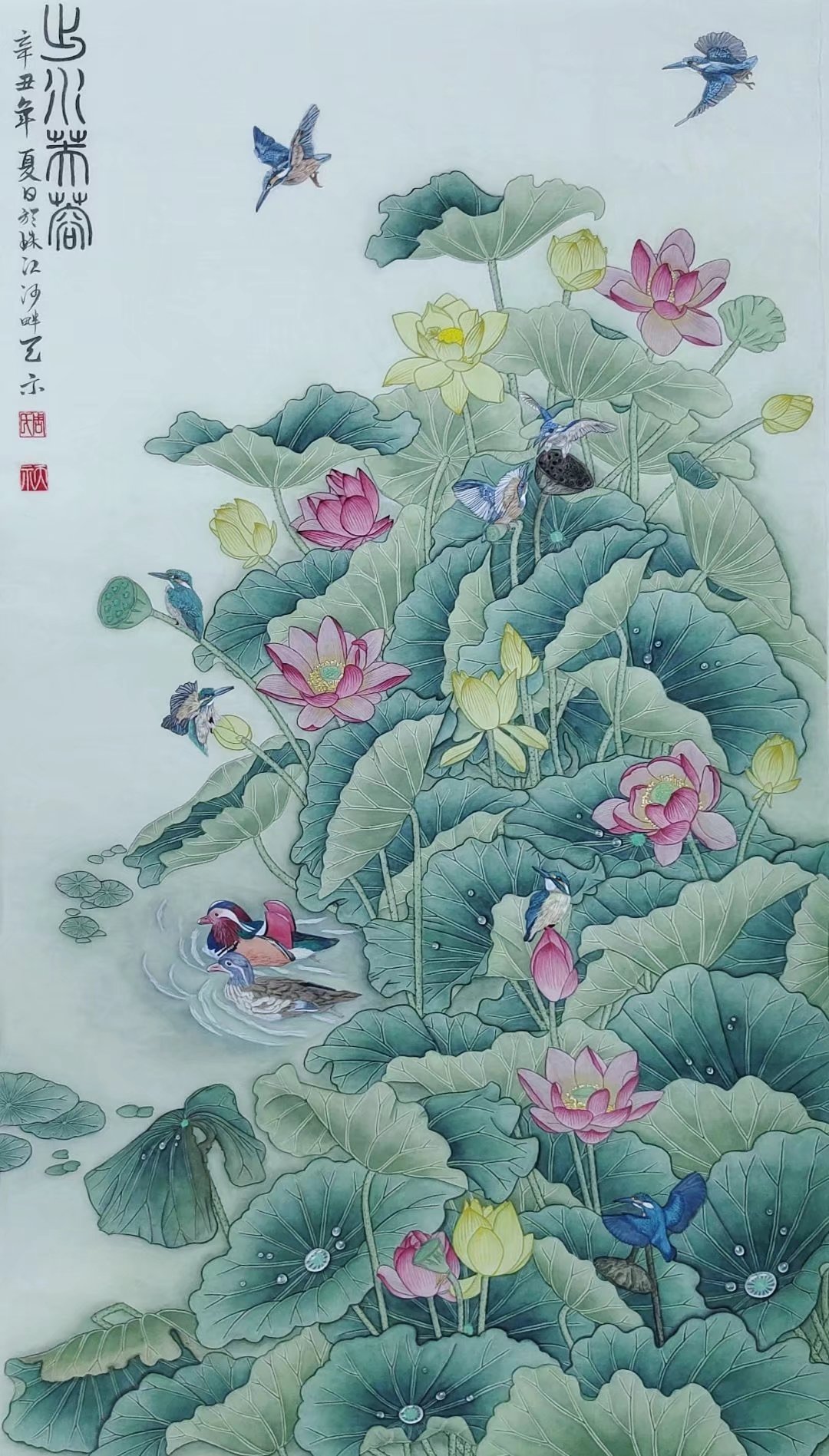 周天示工笔画八尺出水芙蓉