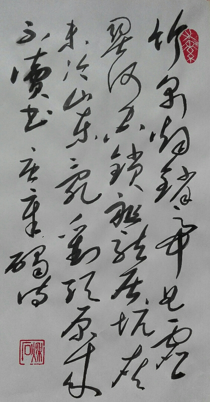 《焚书坑》唐.章碣诗.秋石草书: 竹帛烟销帝业虚,关河空锁组龙居.