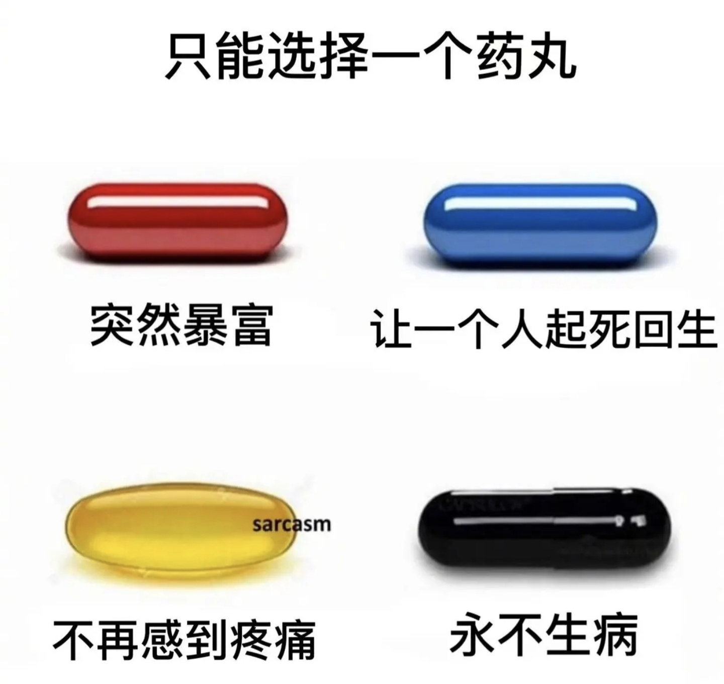 假如你只能选项一种药丸,你会怎么选?