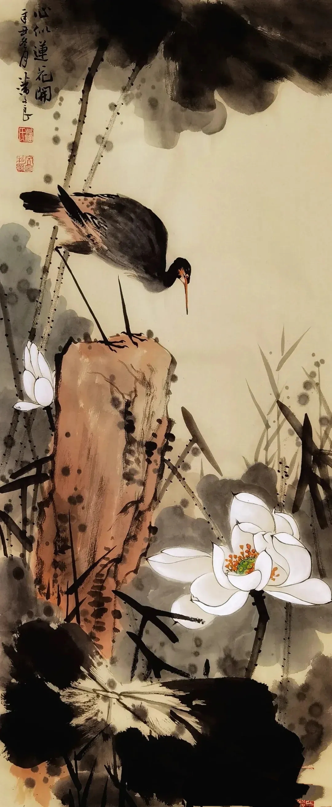 这是一组荷花的小写意花鸟画作品.笔意流畅精美,线条滑而不俗