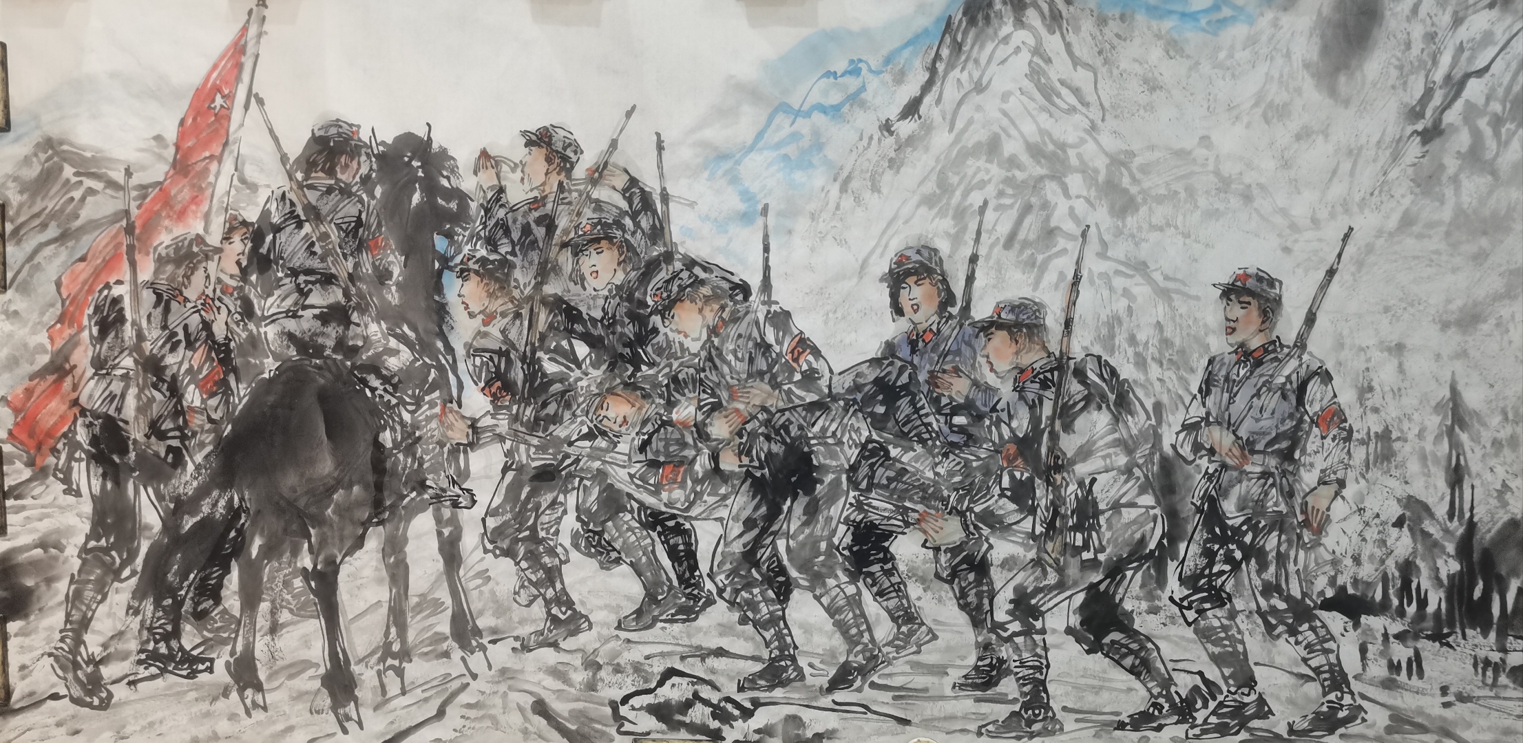 《翻过雪山》四尺纸本著名画家丁彩高