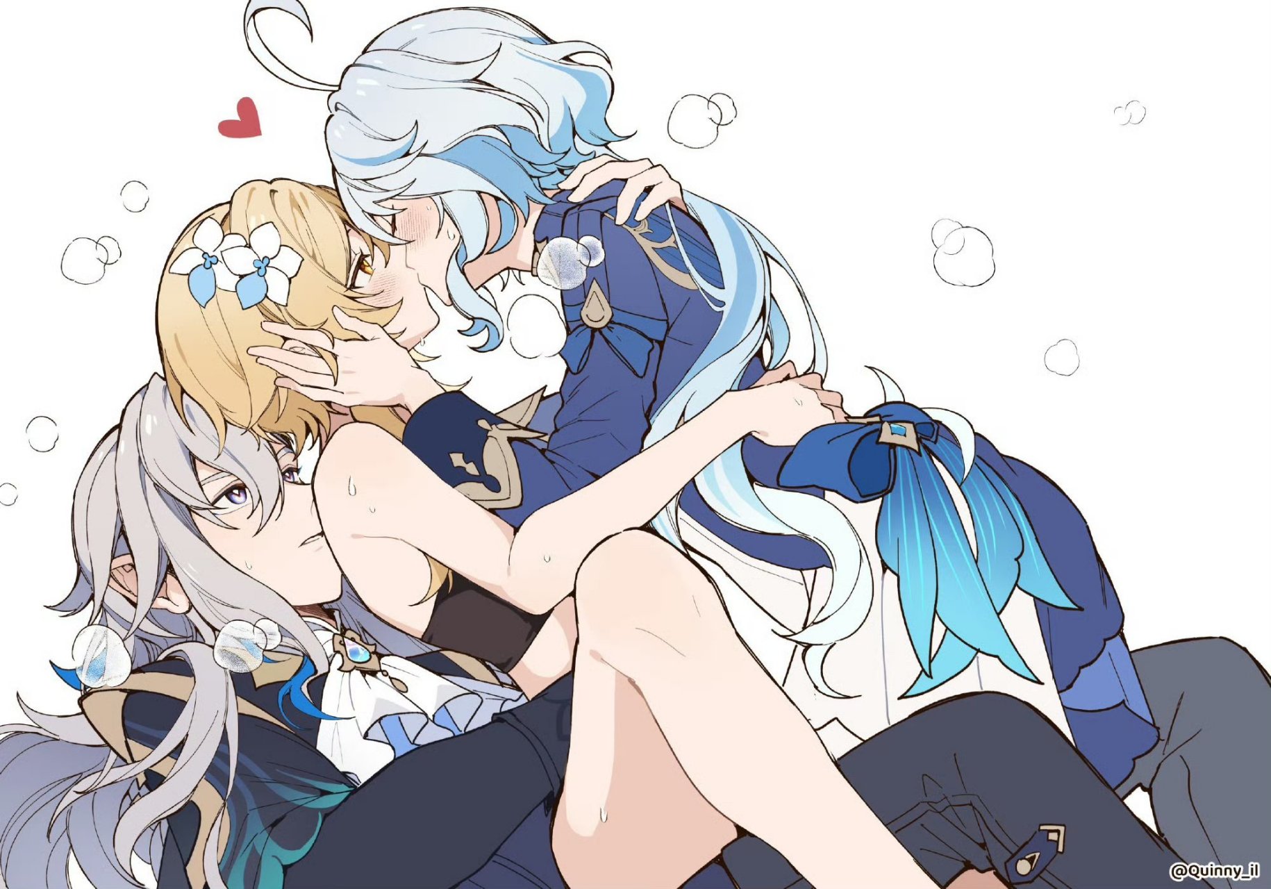 【cp预警 多人预警】  三人行  cr:画师 quinny_il  #原神