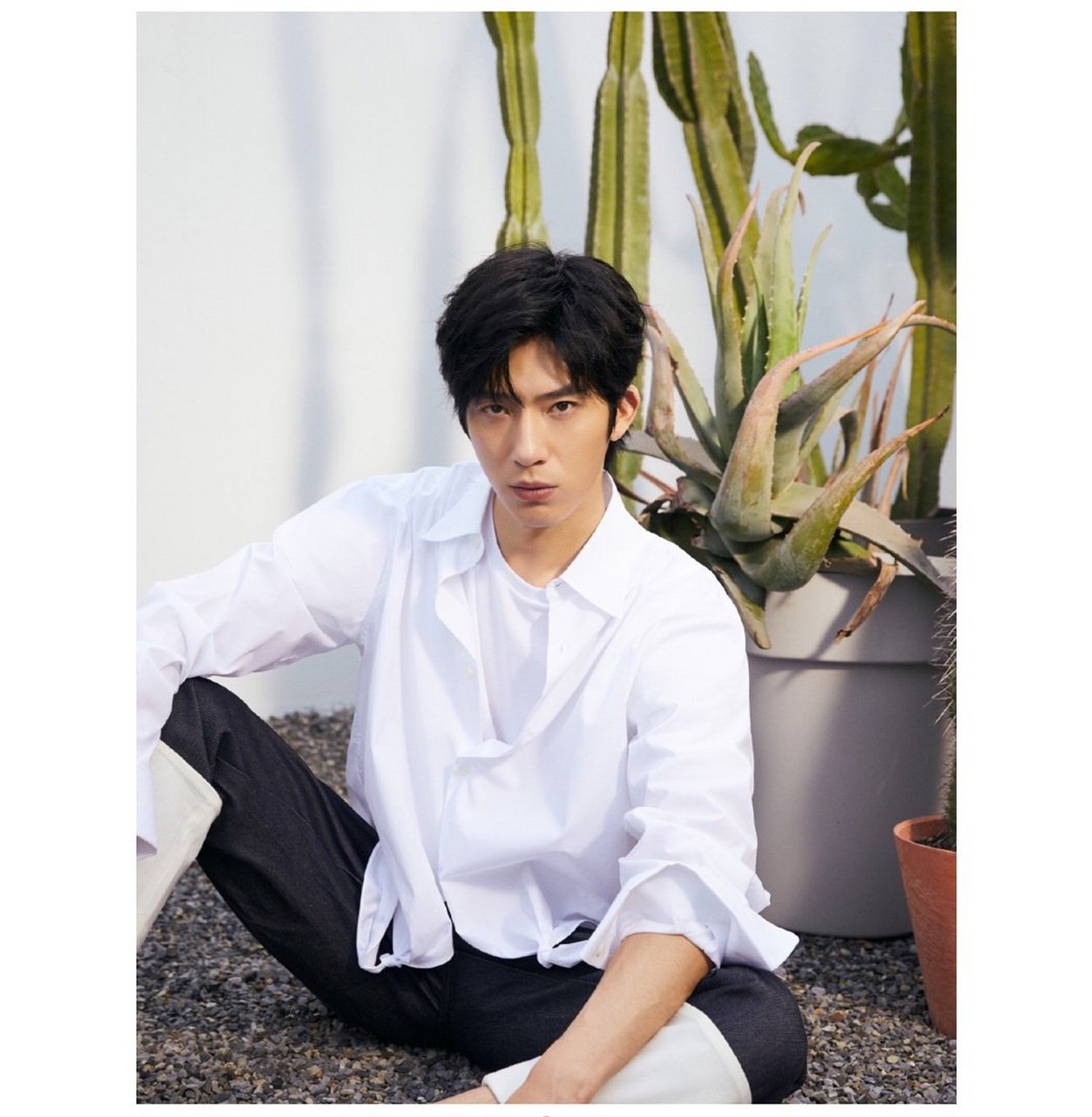 井柏然身穿白色衬衫搭配休闲牛仔裤,整体清爽而有型#最美春日造型