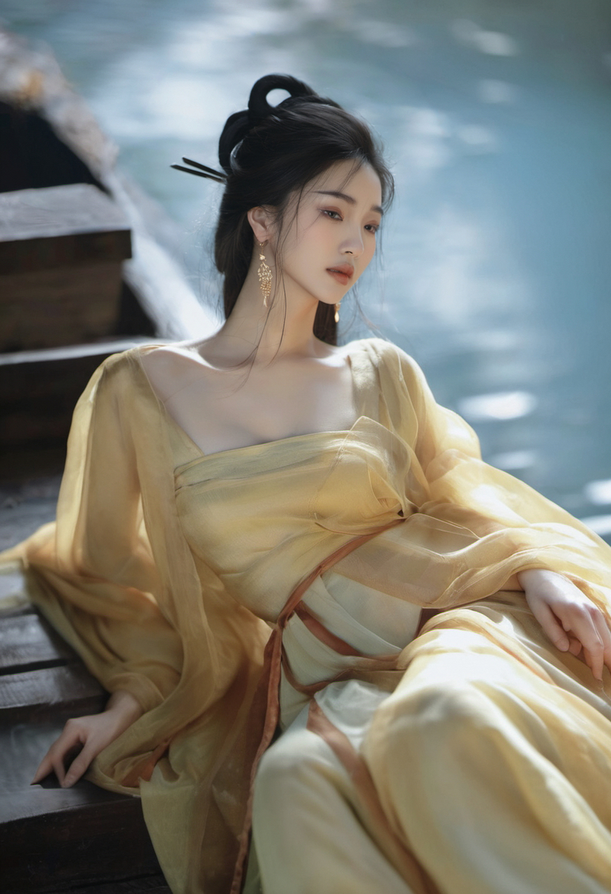 古代女子的容颜如出水芙蓉,皓齿红唇间透着淡雅的柔美,丹青无法捕捉她