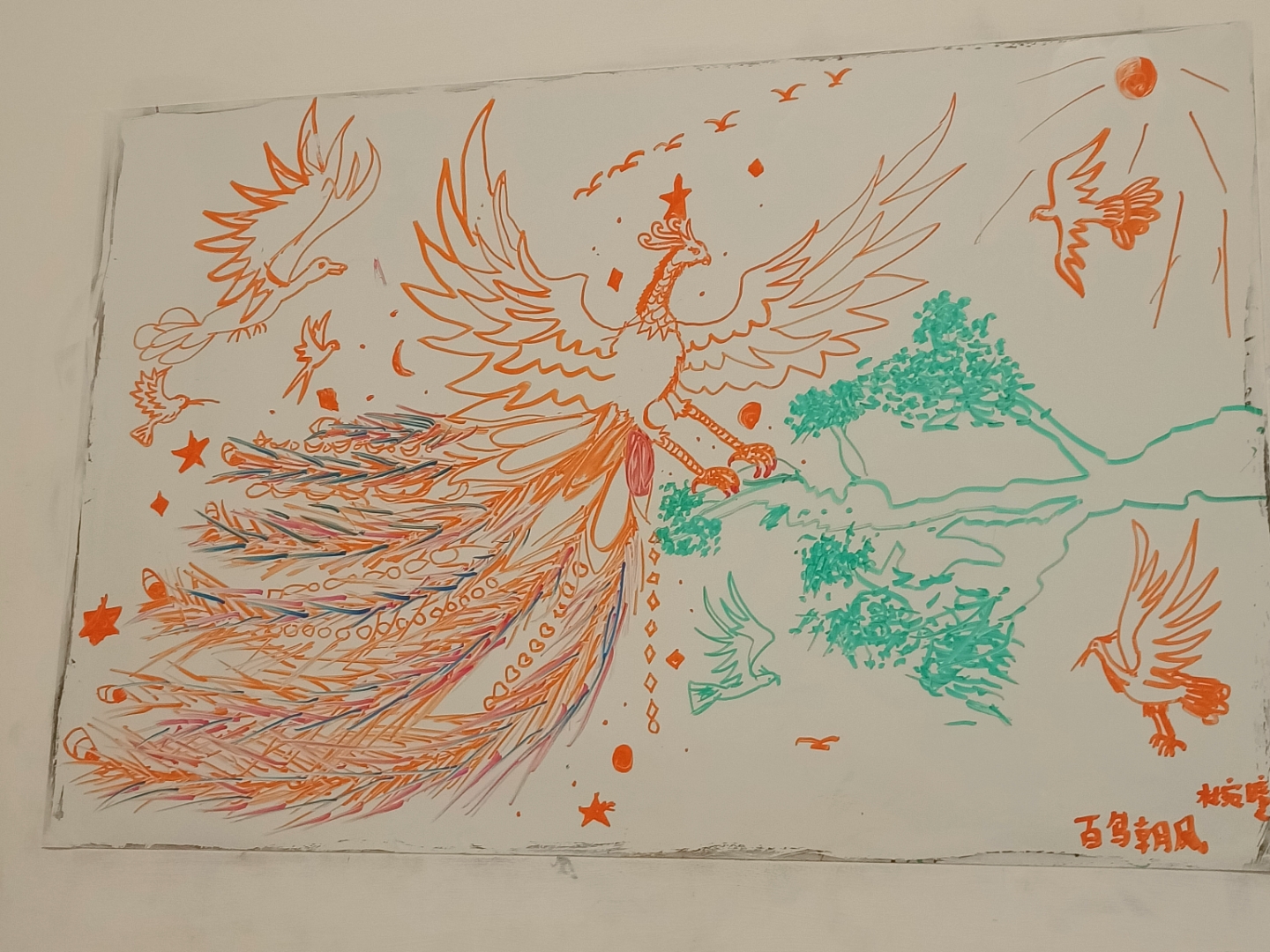 凤凰简笔画,百鸟朝凤.