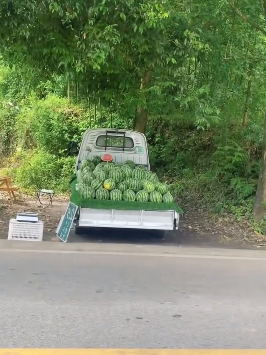 家今年的西瓜丰收了,但是又着急卖不出去,这不,今天二叔拖了一车西瓜