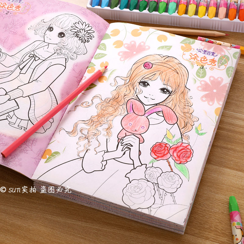 美丽的公主用蜡笔绘出绚丽的花朵,如梦如幻的画面让人陶醉.