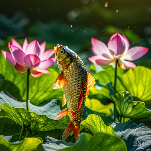 荷花池塘鱼图片