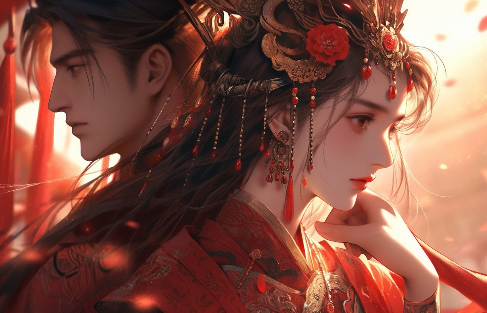 古风红衣情侣,洞房花烛