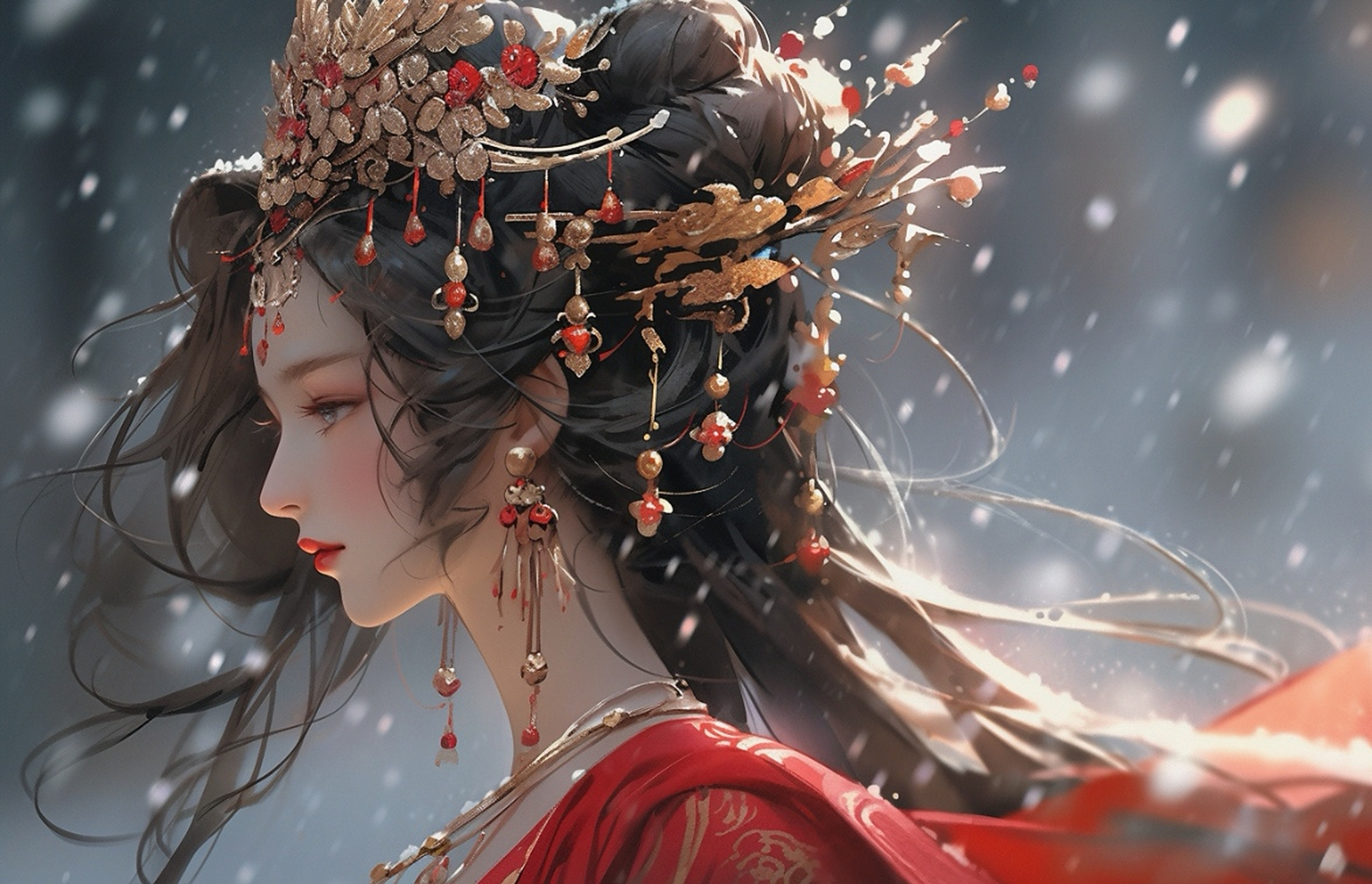 古风红衣女子 ✨红妆泪,凤冠霞帔的深情体验✨