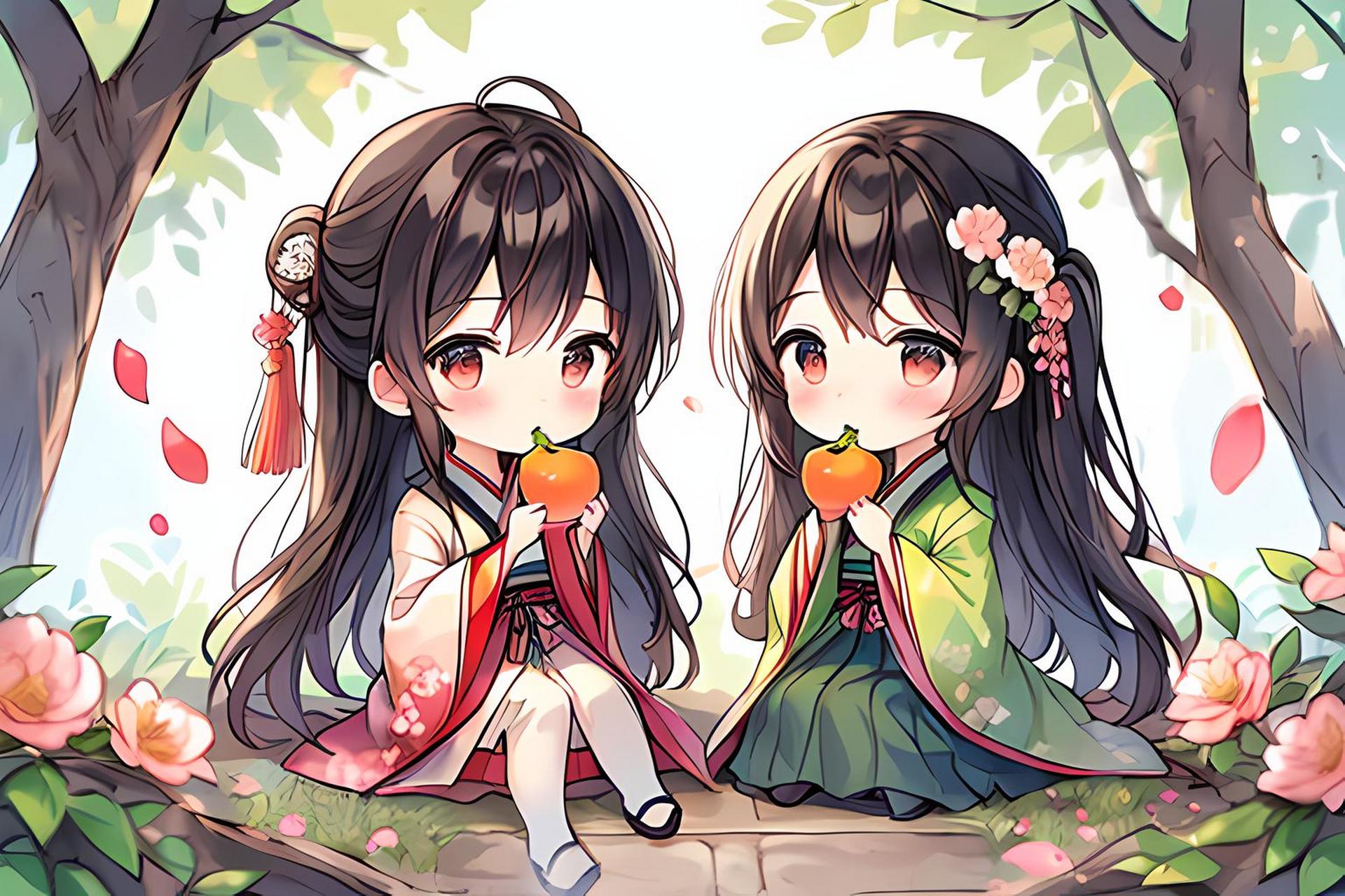 古风可爱俏皮头像,排排坐,吃果果