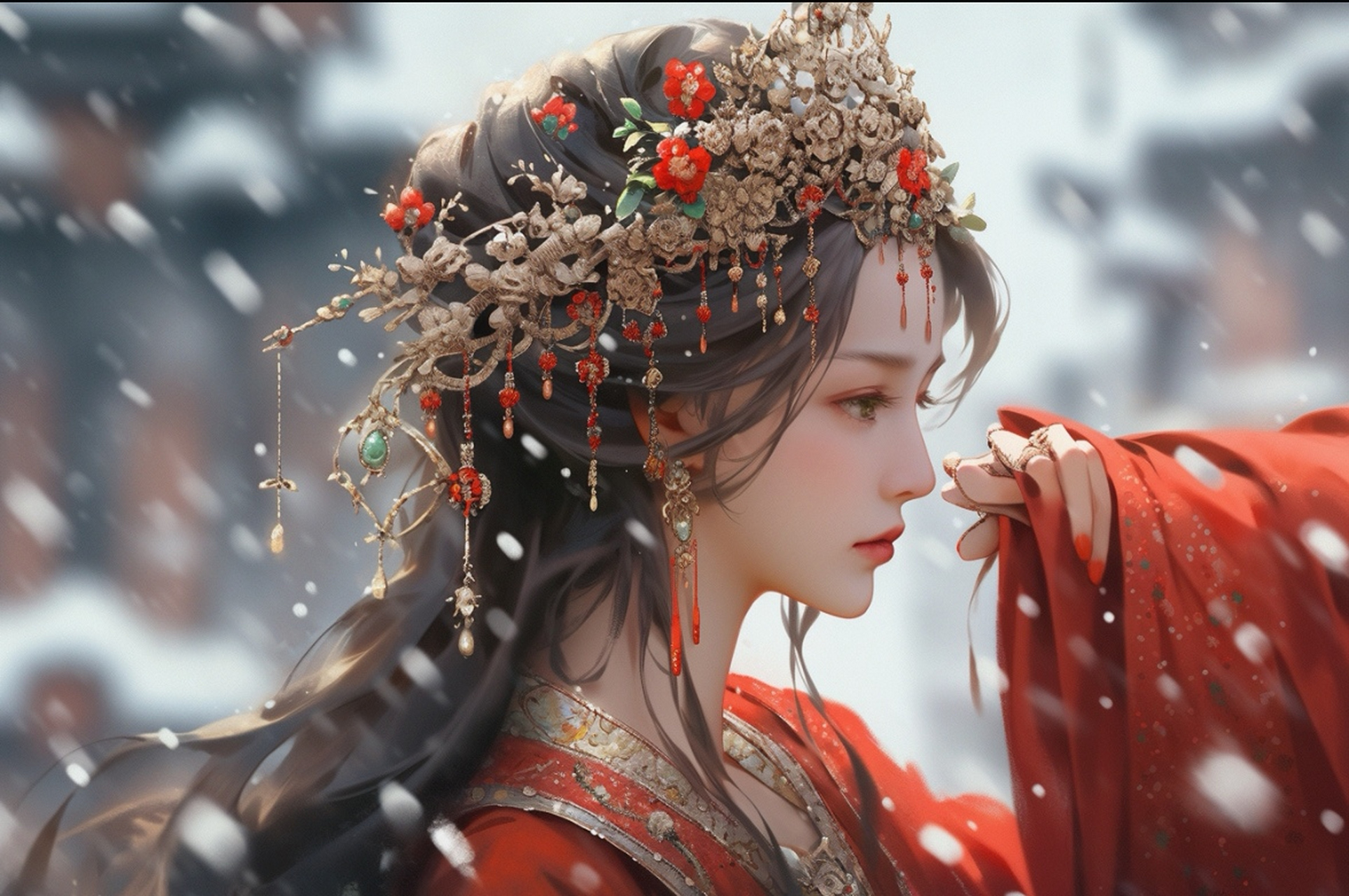 古风红衣女子 ✨红妆泪,凤冠霞帔的深情体验✨