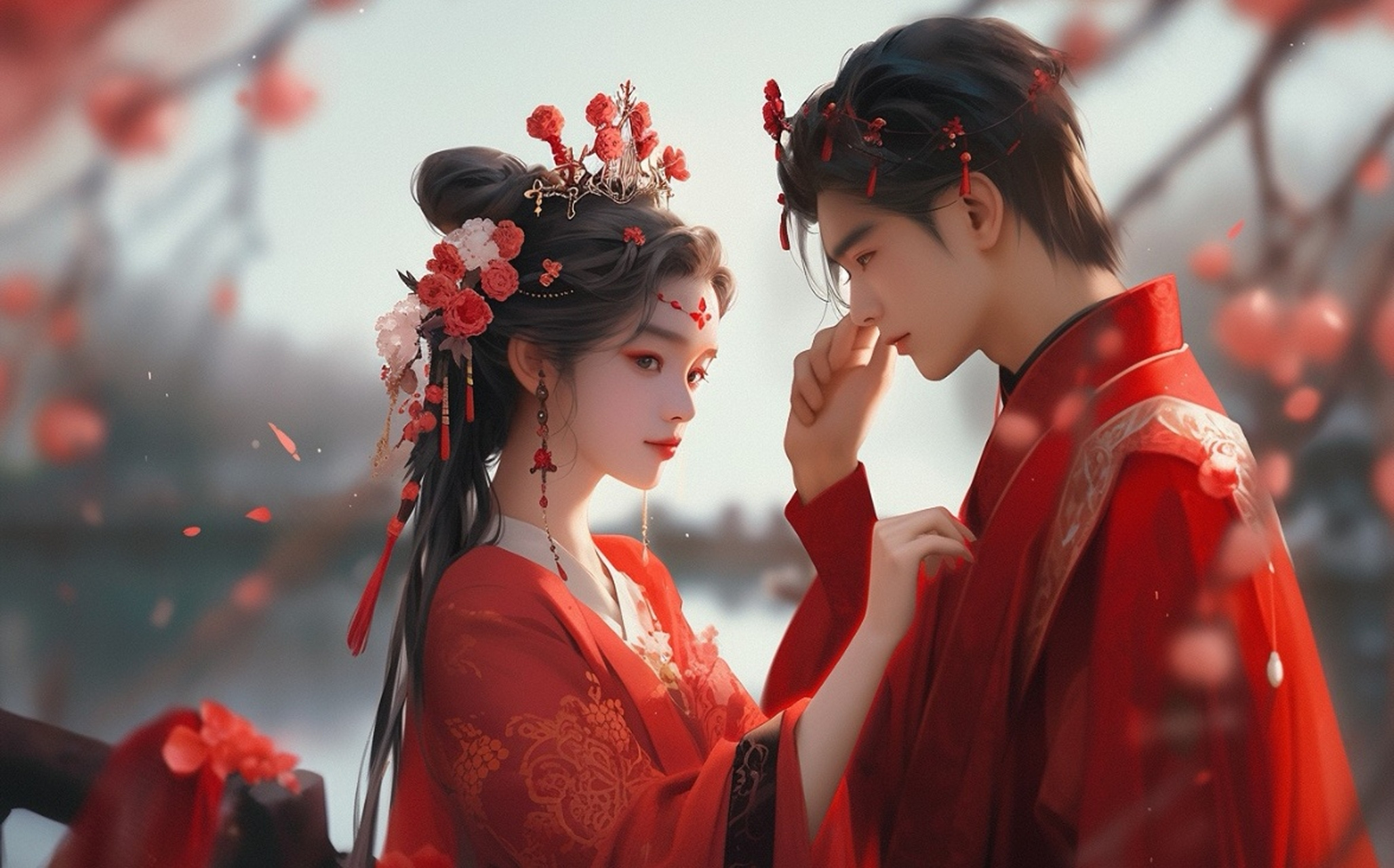 古风红衣情侣,新娘新郎