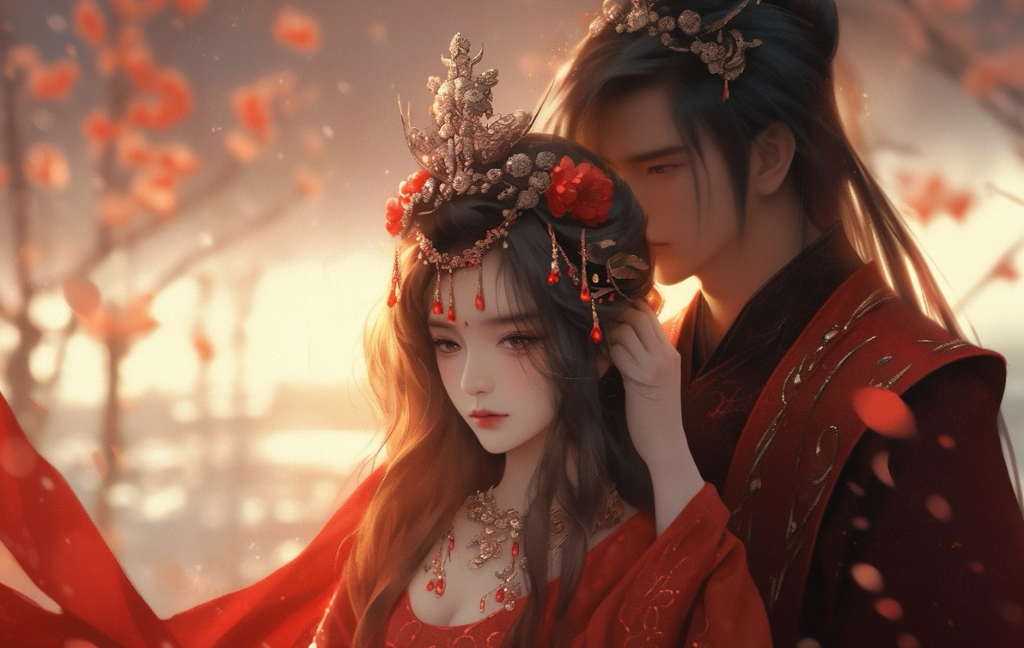 古风红衣情侣,新娘新郎