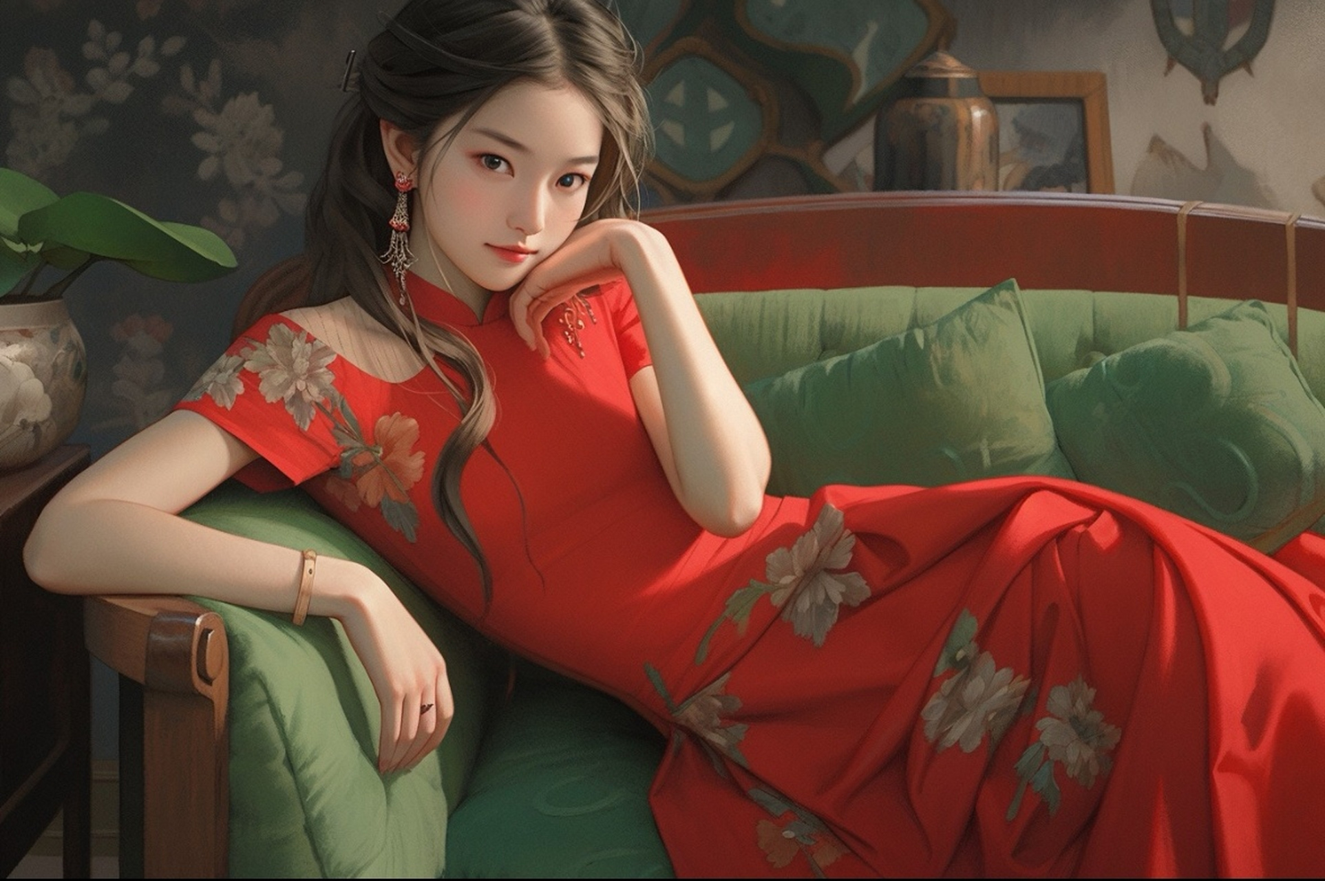 复古风红衣妩媚妖娆女孩